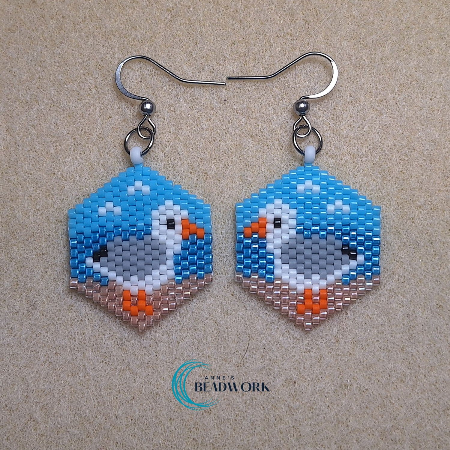 Seagull on Beach Peyote Stitch Glass Seed Bead Earrings