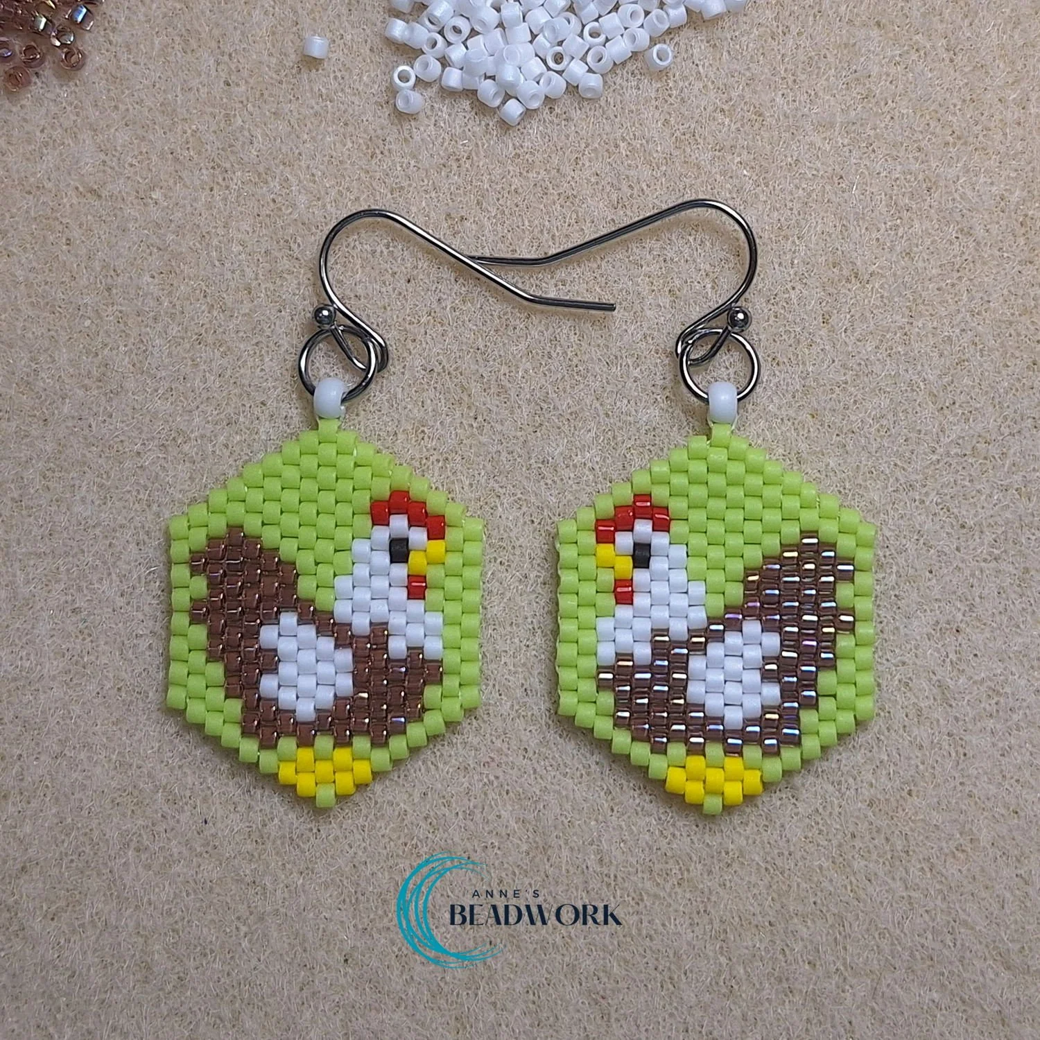 Charming Chicken Glass Seed Bead Earrings
