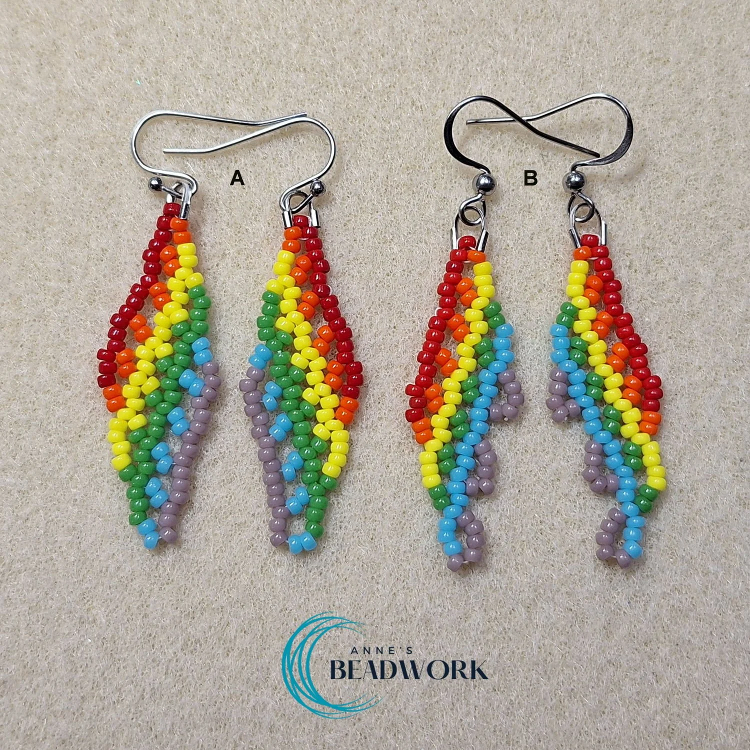 Loud and Proud Rainbow Glass Seed Bead Feather Earrings (Mini)