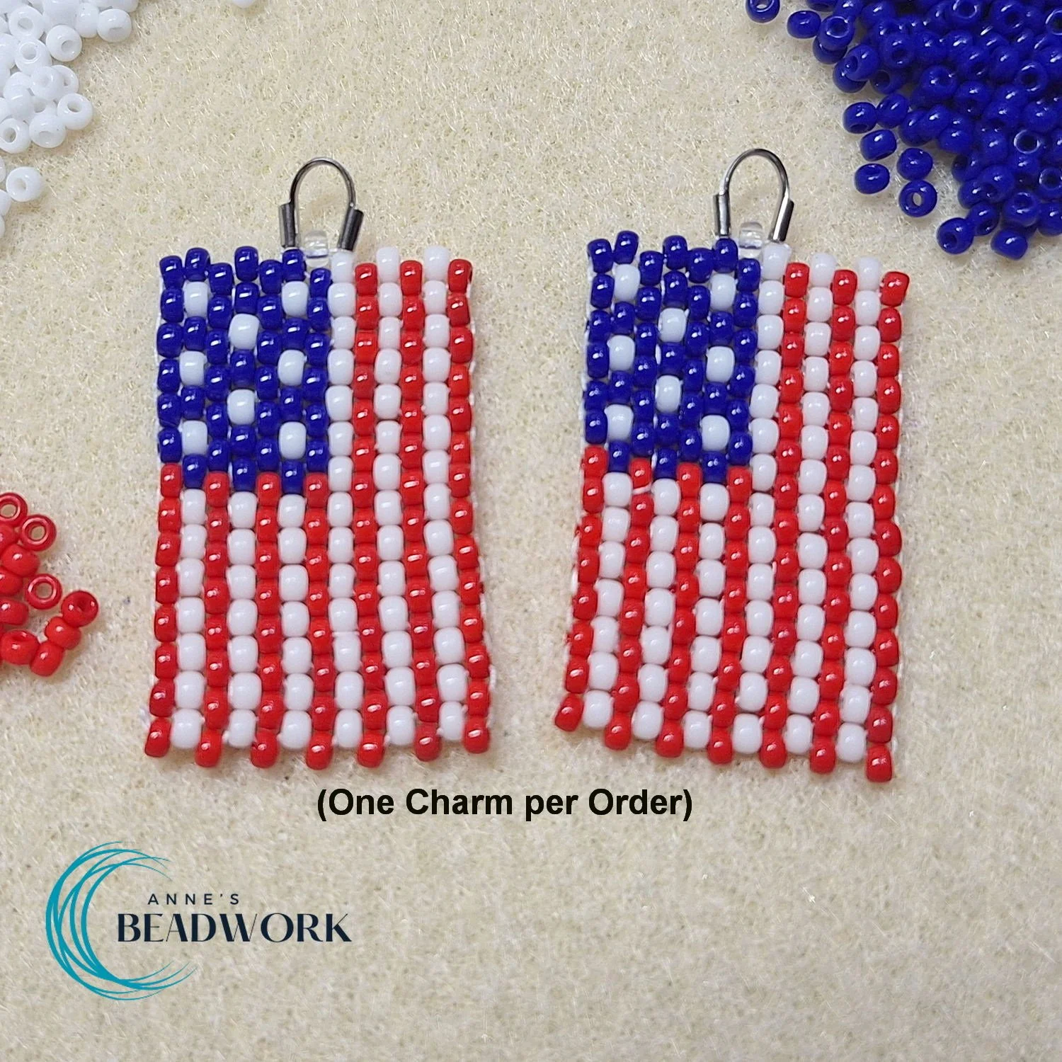 USA Flag Peyote Stitch Glass Seed Bead Charm (Preorder)