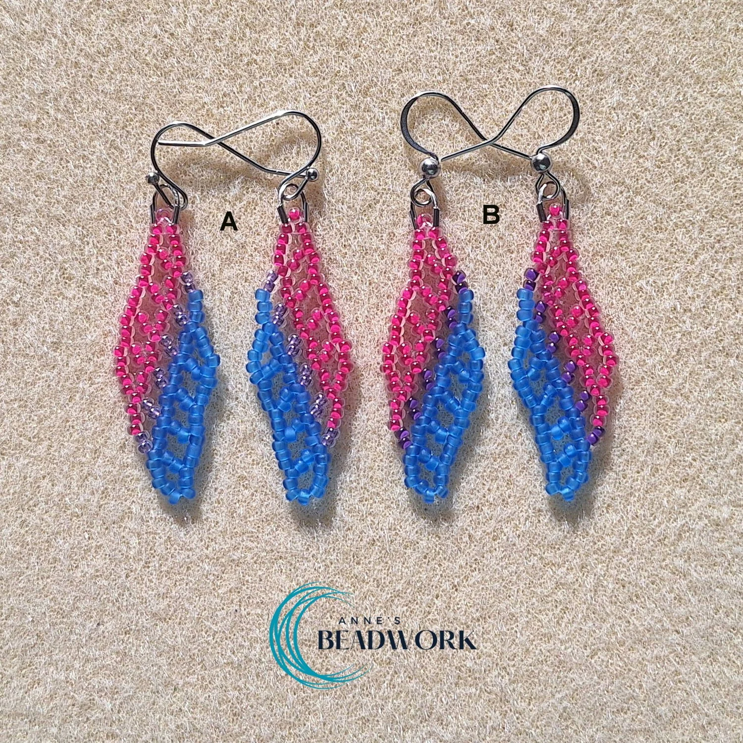 Bisexual Flag Glass Seed Bead Feather Earrings (Mini)