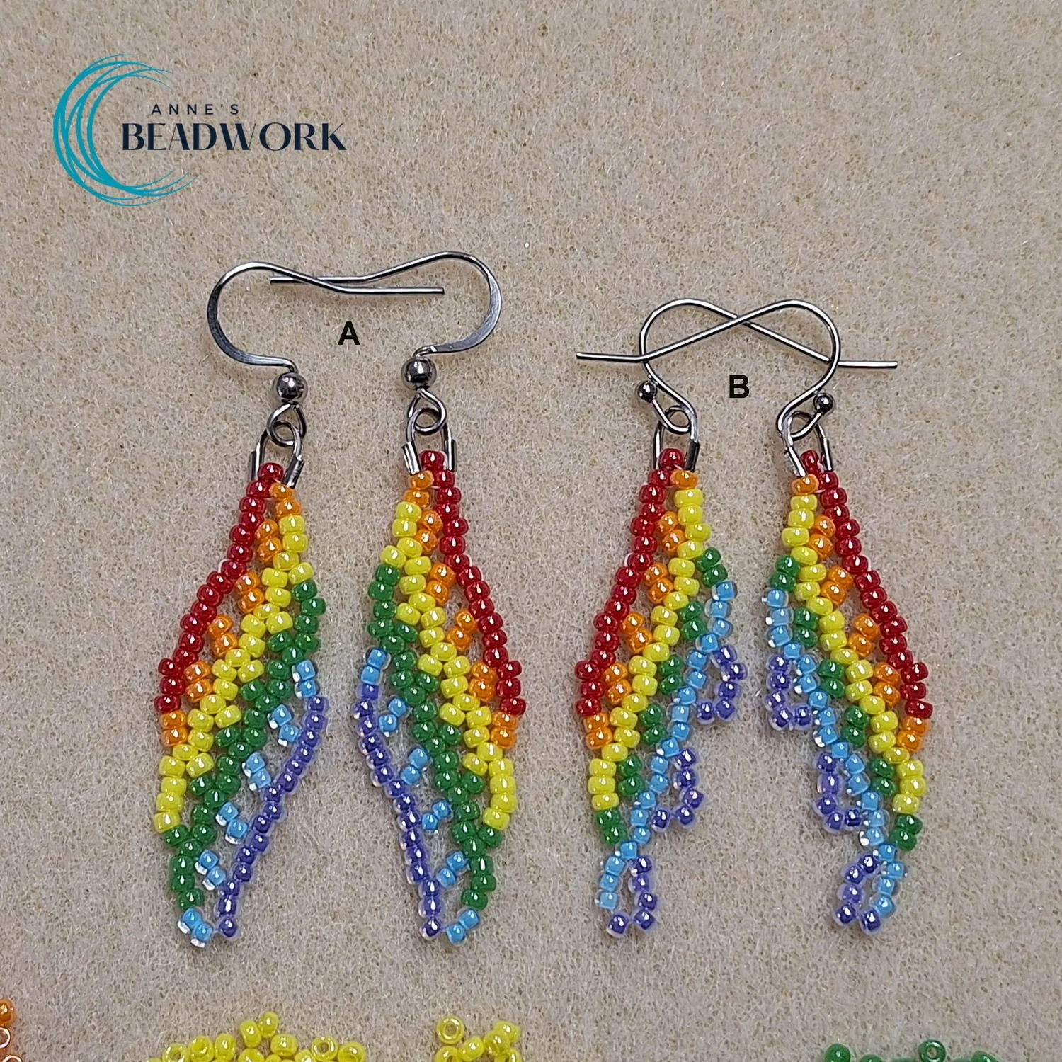 Luster Rainbow Glass Seed Bead Feather Earrings (Mini)