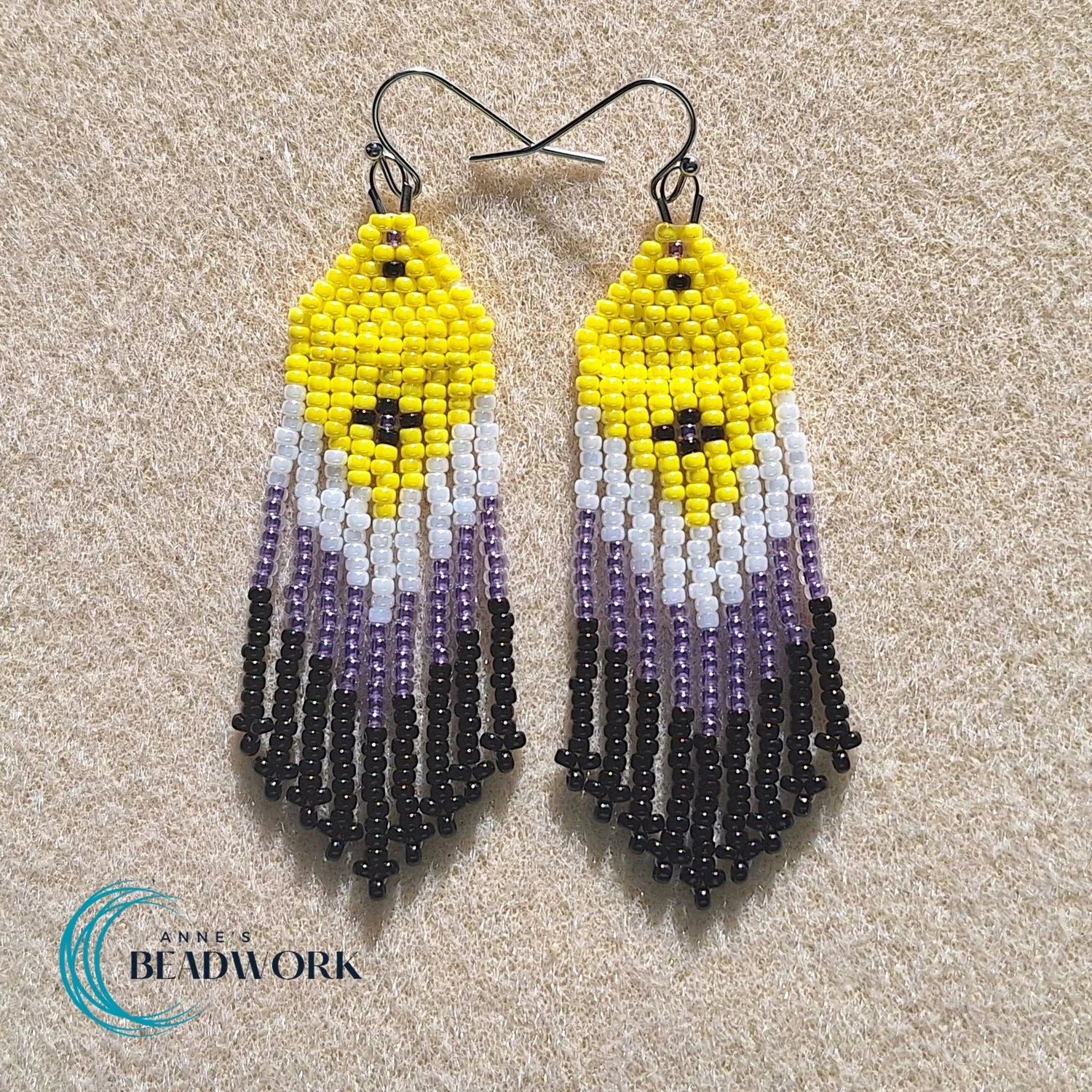 Non-Binary Flag Glass Seed Bead Fringe Earrings (Medium)