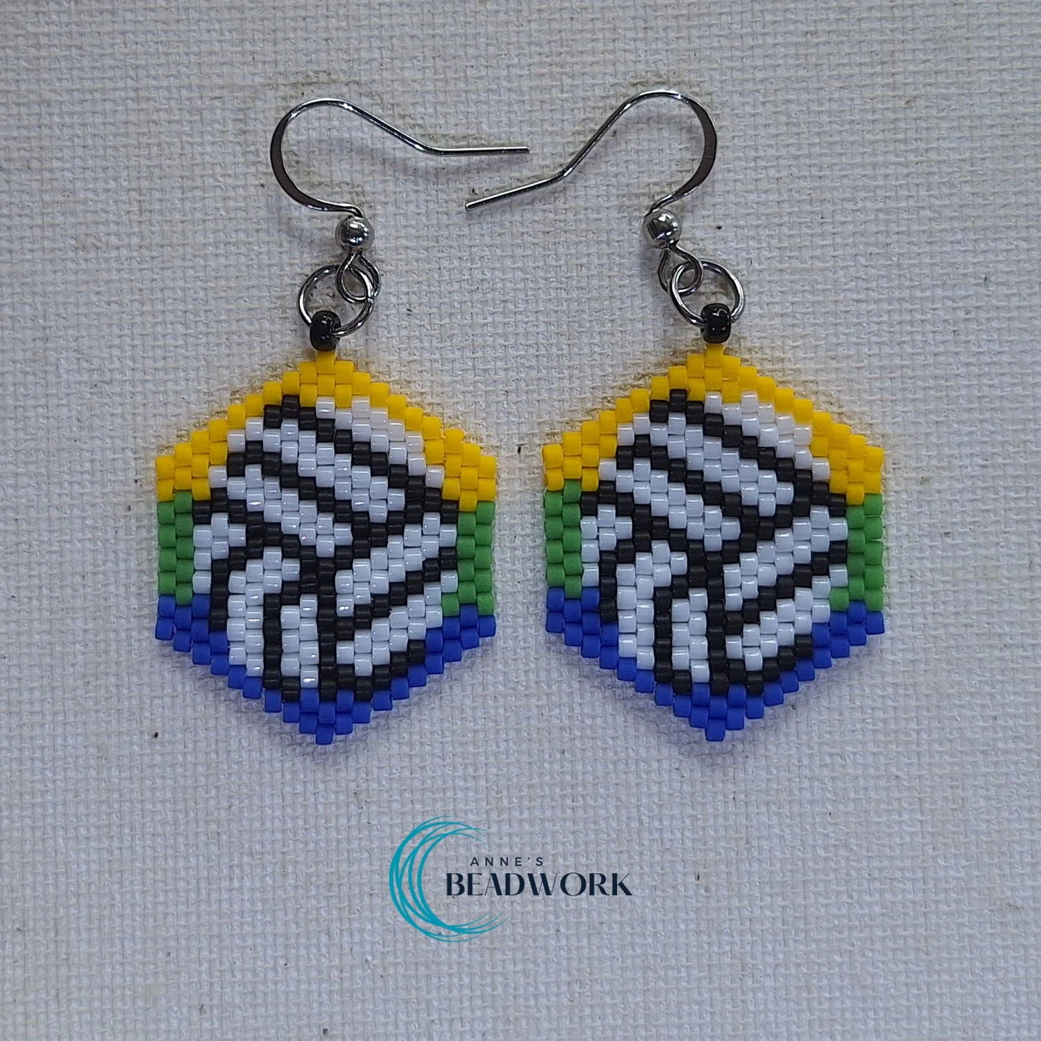 Volleyball Peyote Stitch Glass Seed Bead Earrings (Corozal Flag)