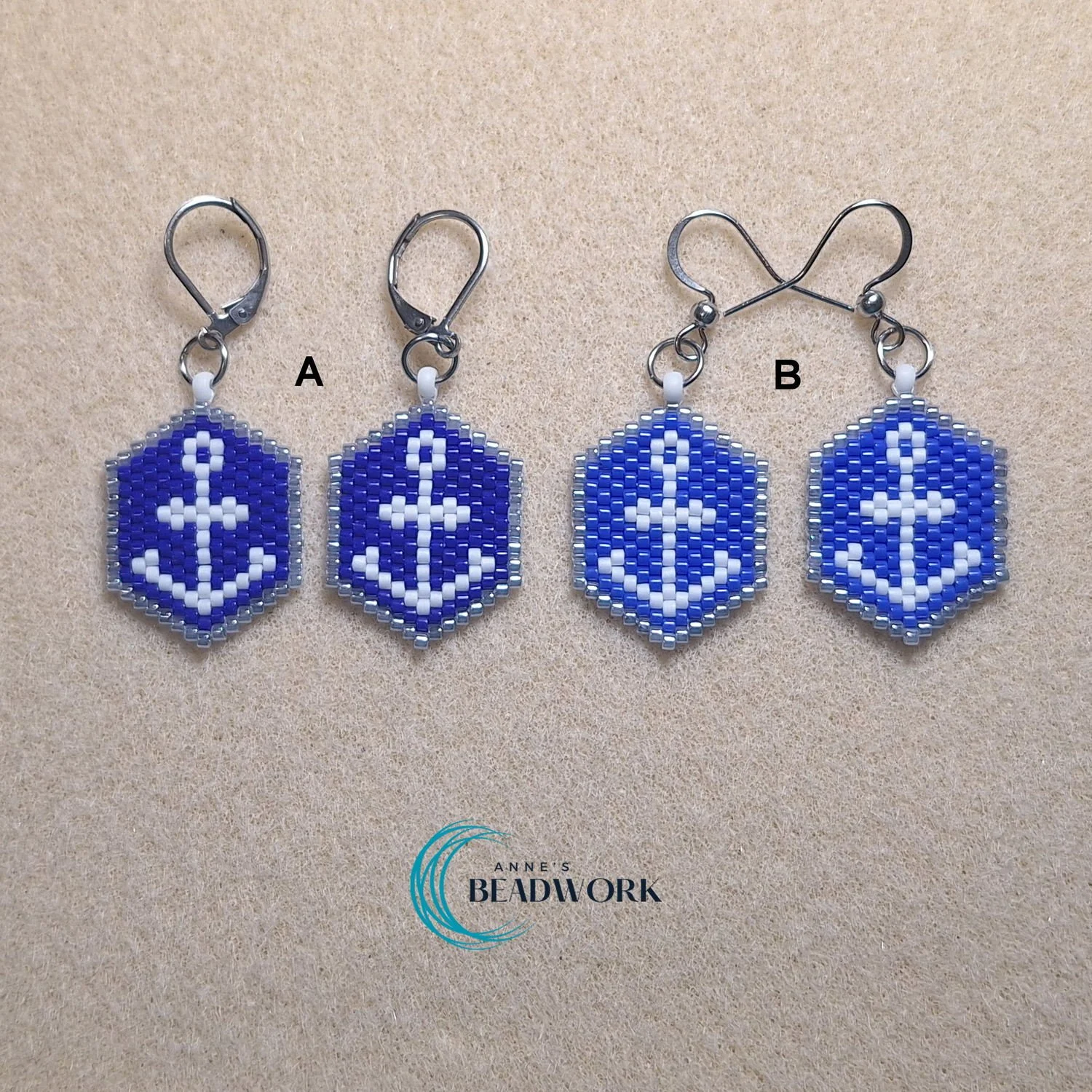 "Anchors Aweigh" Glass Seed Bead Peyote Stitch Earrings