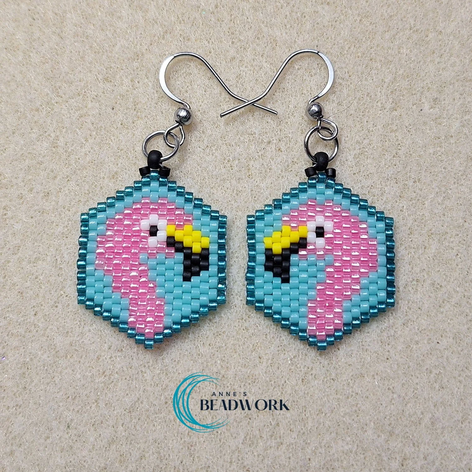 Flamingo Peyote Stitch Glass Seed Bead Earrings