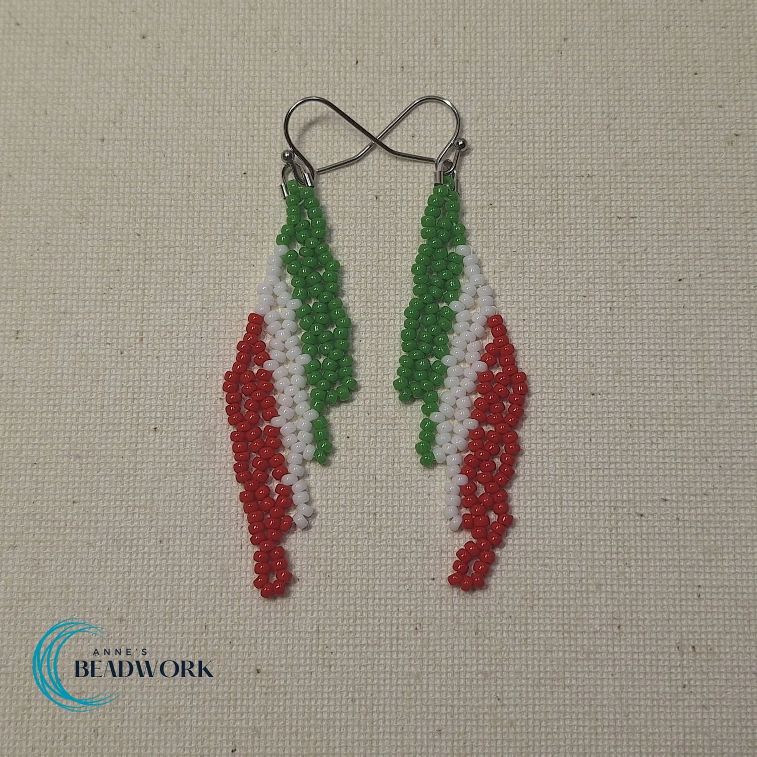 Italy Flag Glass Seed Bead Feather Earrings