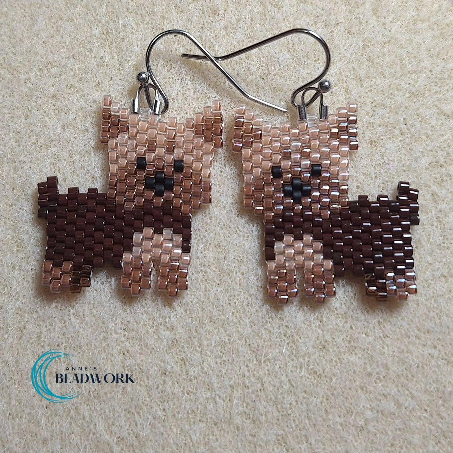 Cute Yorkie Peyote Stitch Glass Seed Bead Earrings