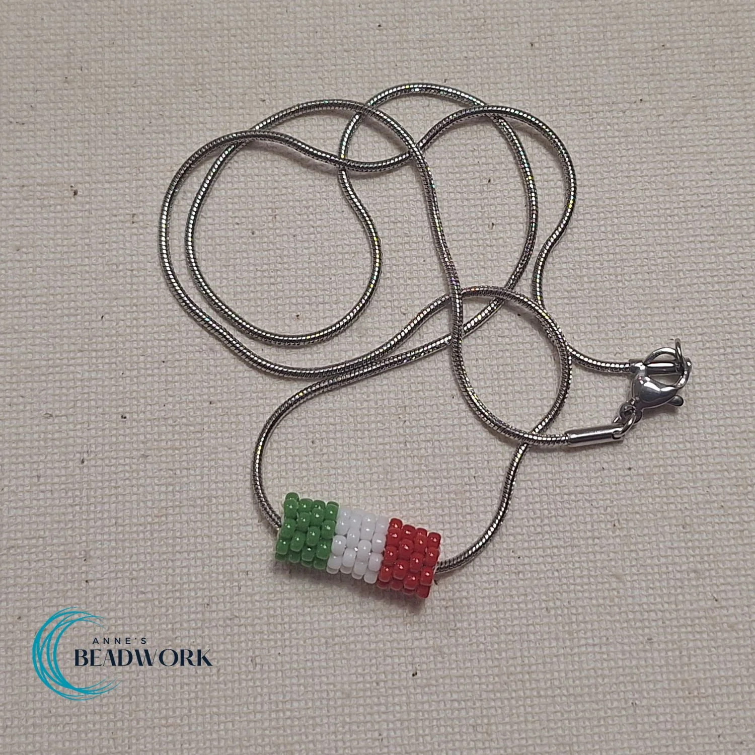 Italy Flag Glass Seed Bead Barrel Necklace