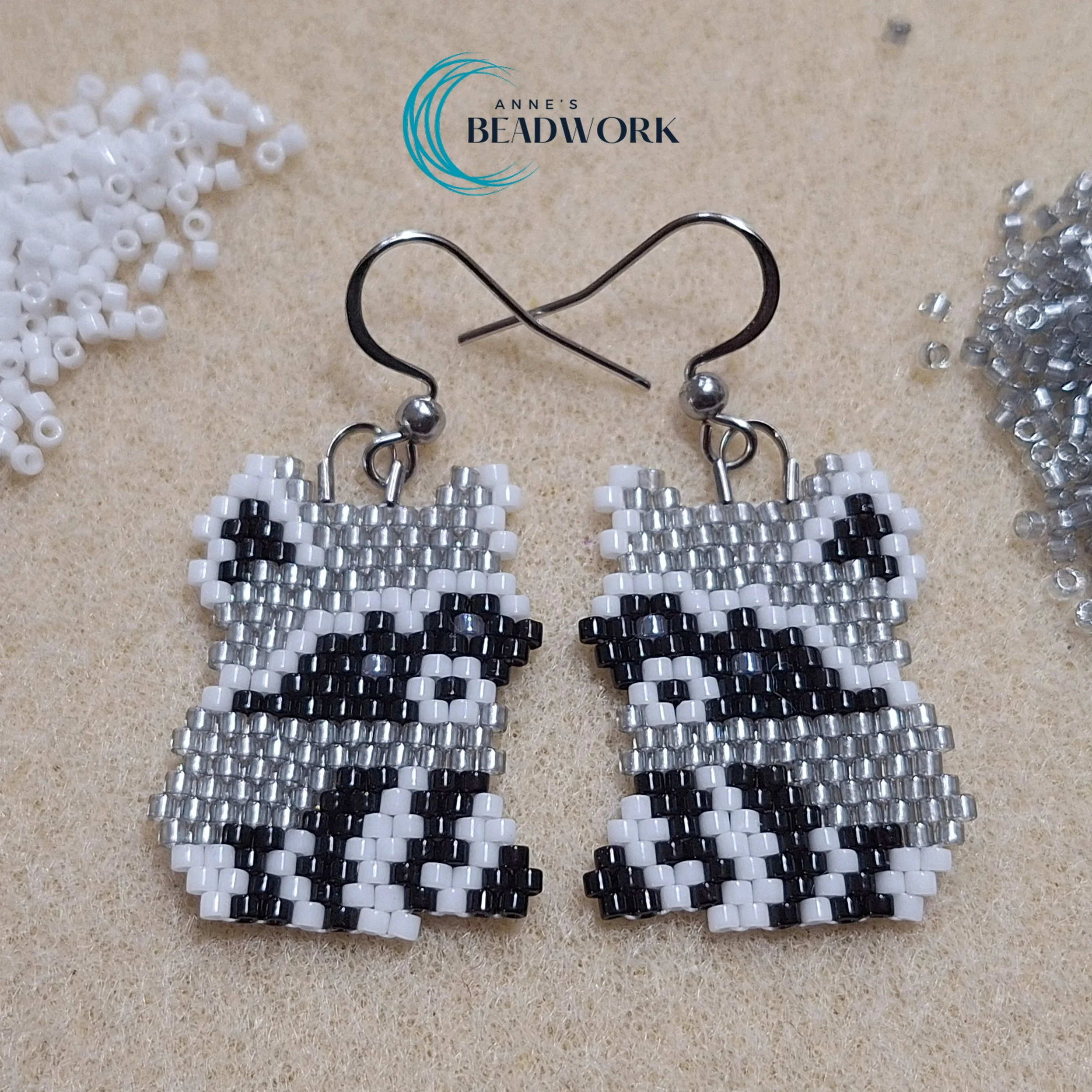 Baby Raccoon Glass Seed Bead Earrings (Pre-order)