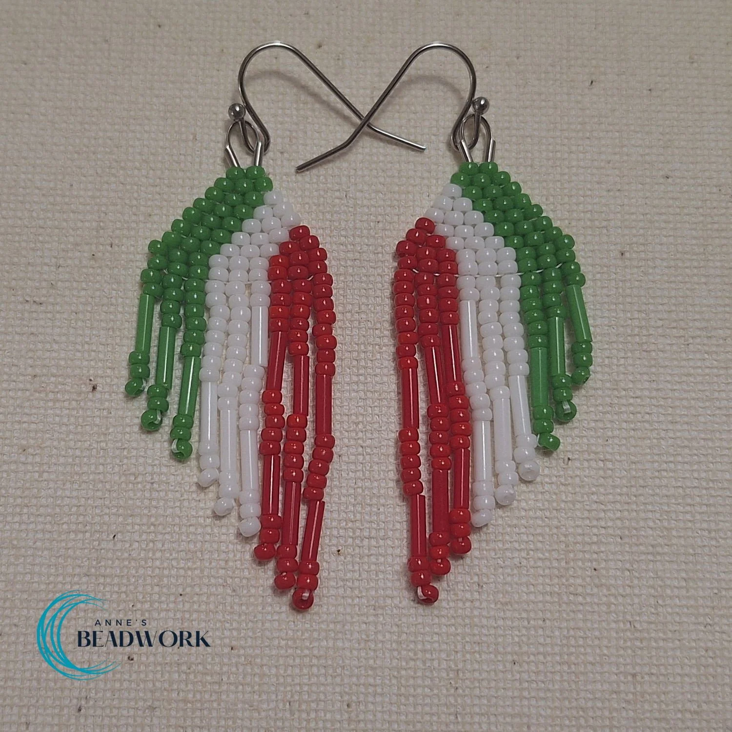 Italy Flag Glass Seed Bead Fringe Earrings (Short)