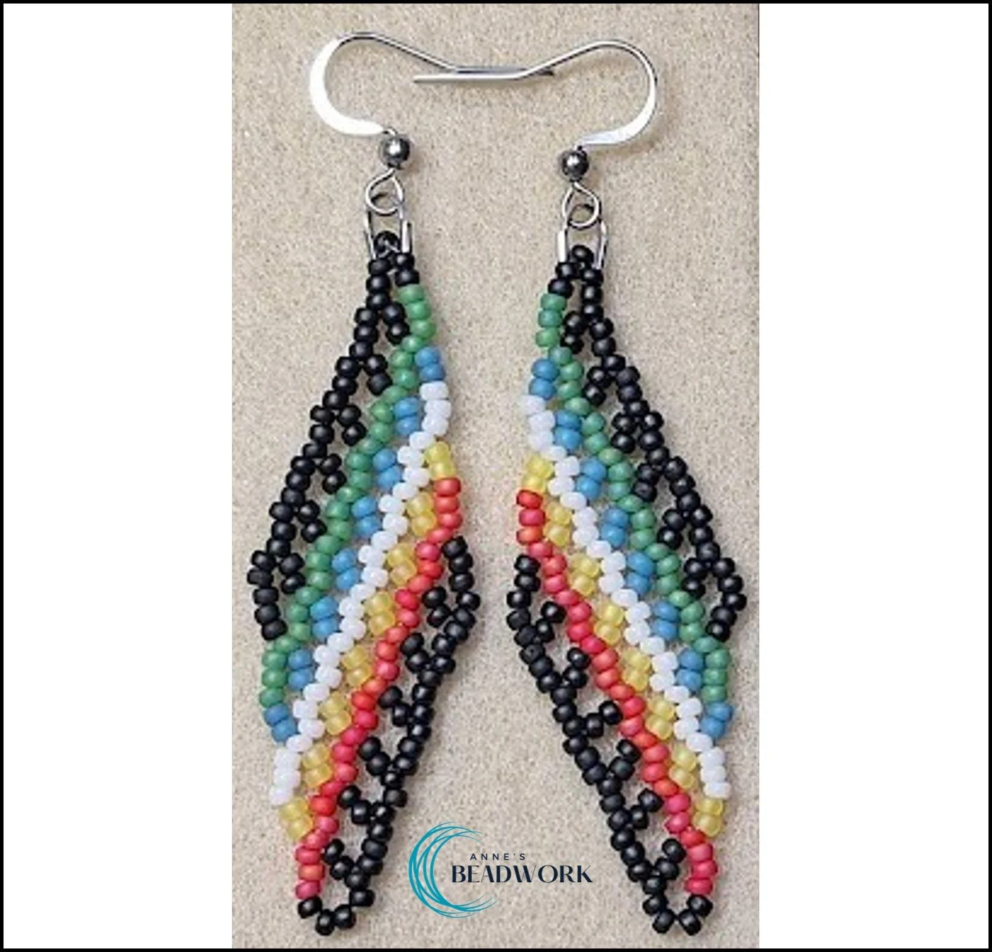 Disability Pride Flag Glass Seed Bead Feather Earrings