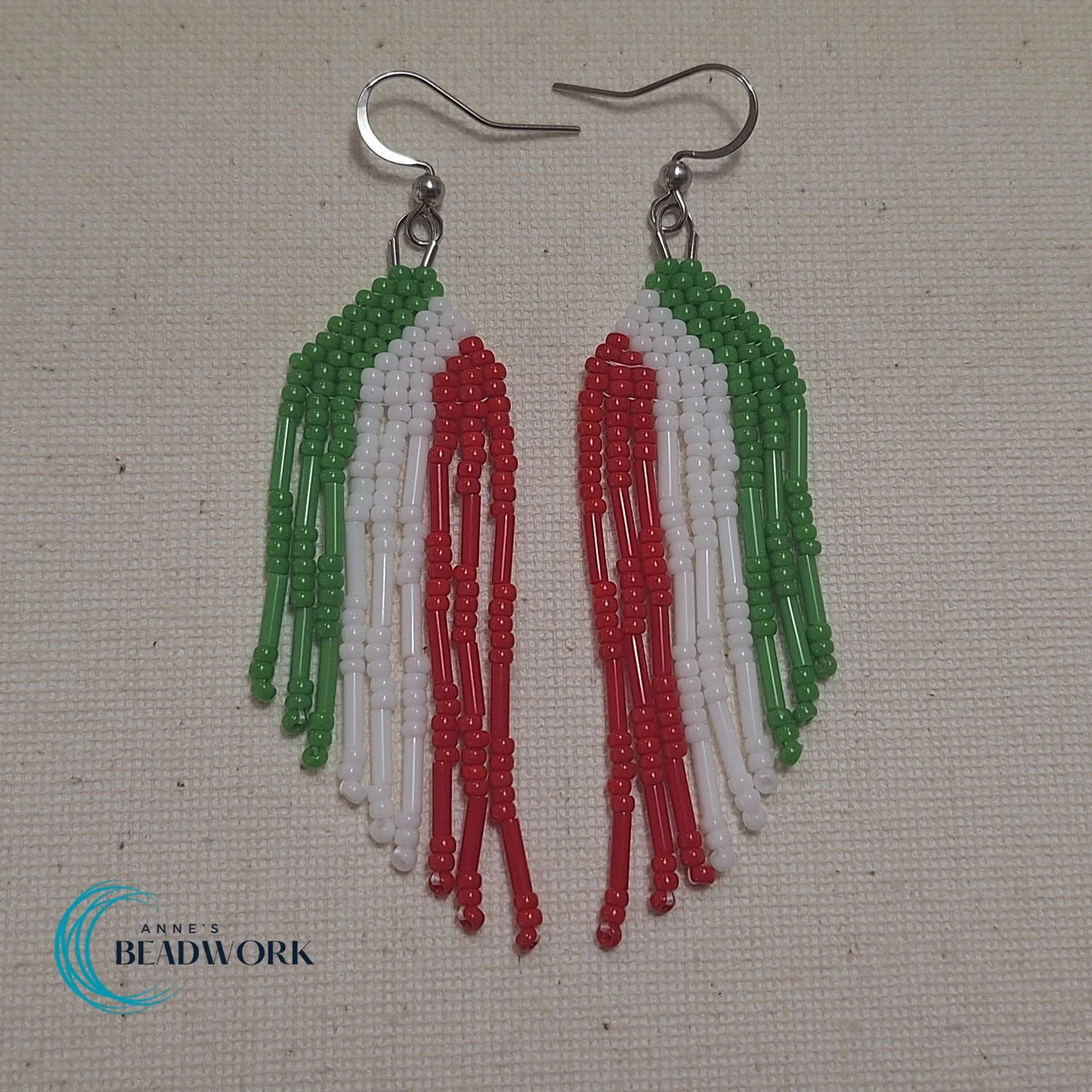 Italy Flag Glass Seed Bead Fringe Earring (Medium)