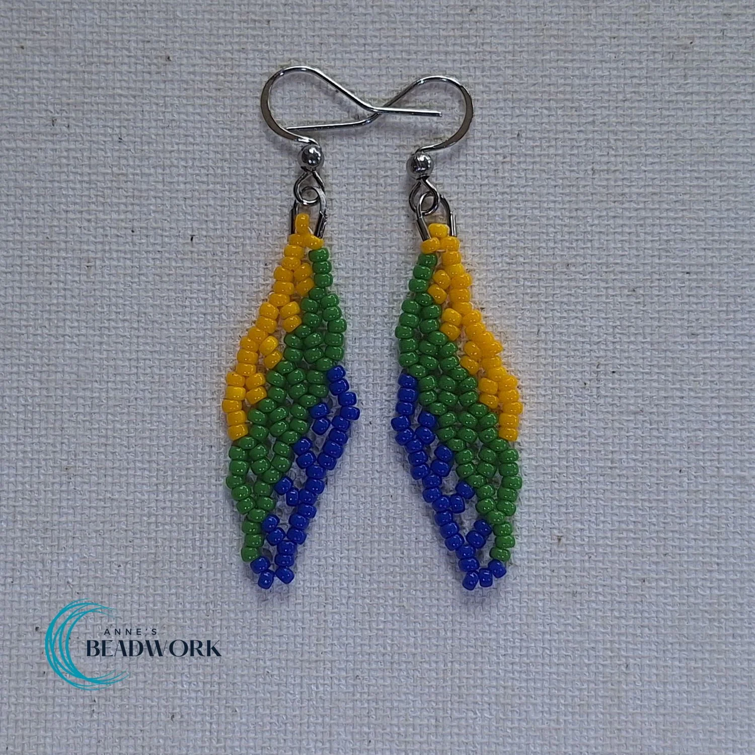 Corozal Flag Glass Seed Bead Feather Earrings (Mini)