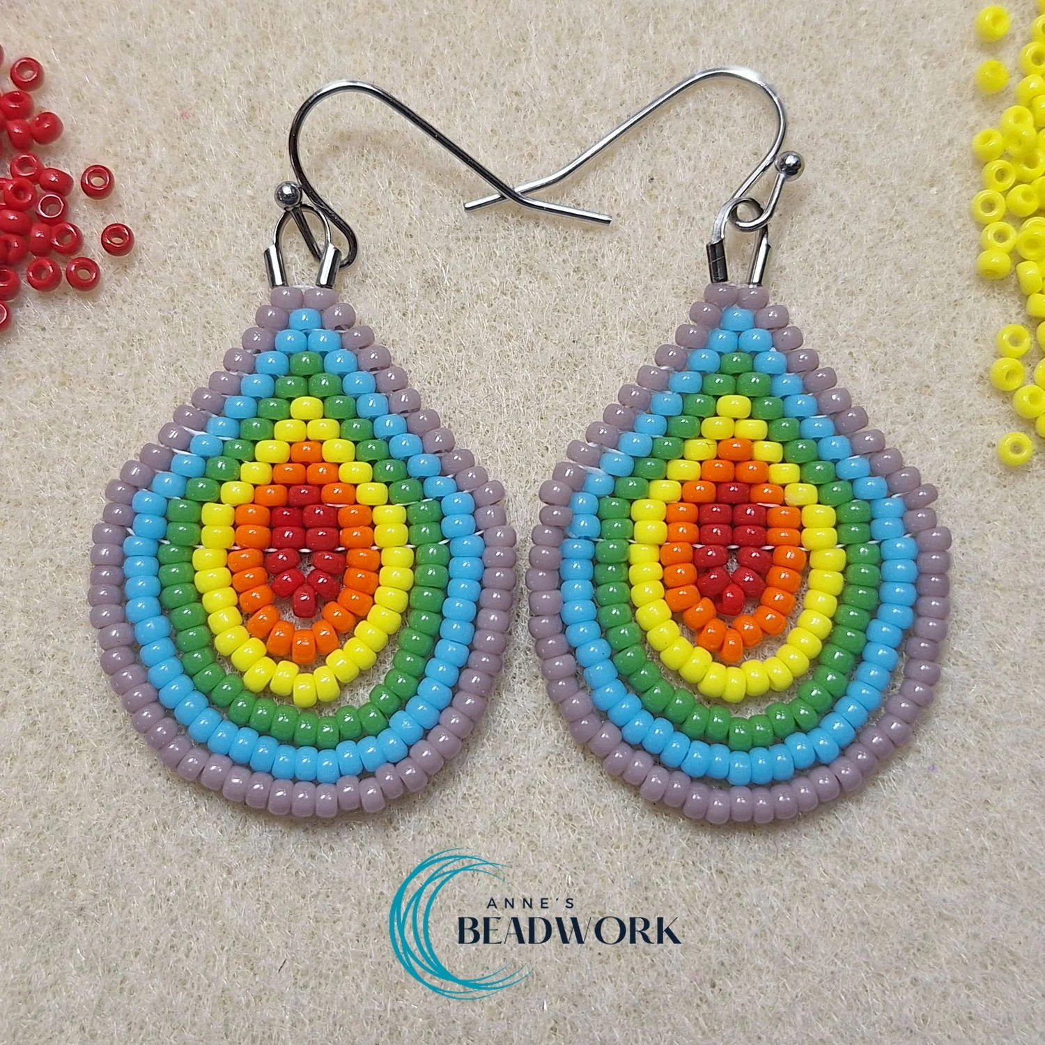 Rainbow Glass Seed Bead Loop Fringe Earrings