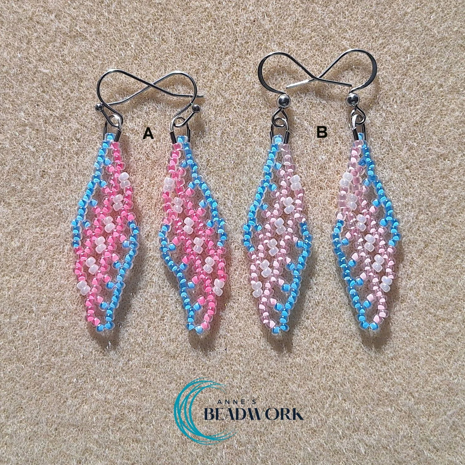 Transgender Flag Glass Seed Bead Feather Earrings (Mini)