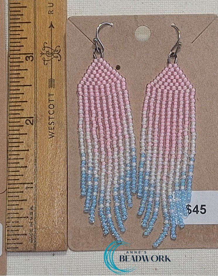 Transgender Glass Seed Bead Fringe Earrings
