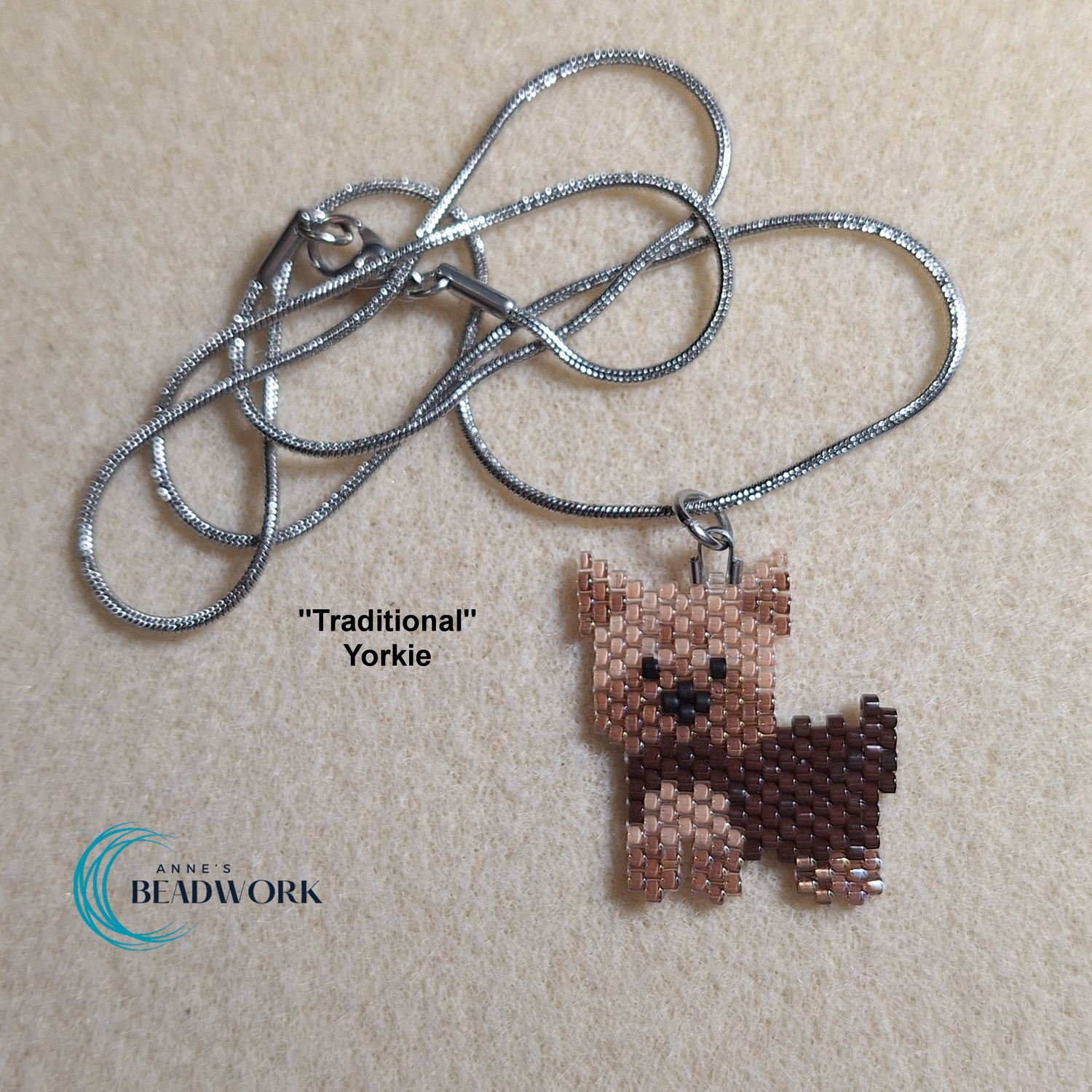 Cute Yorkie Peyote Stitch Glass Seed Bead Necklace