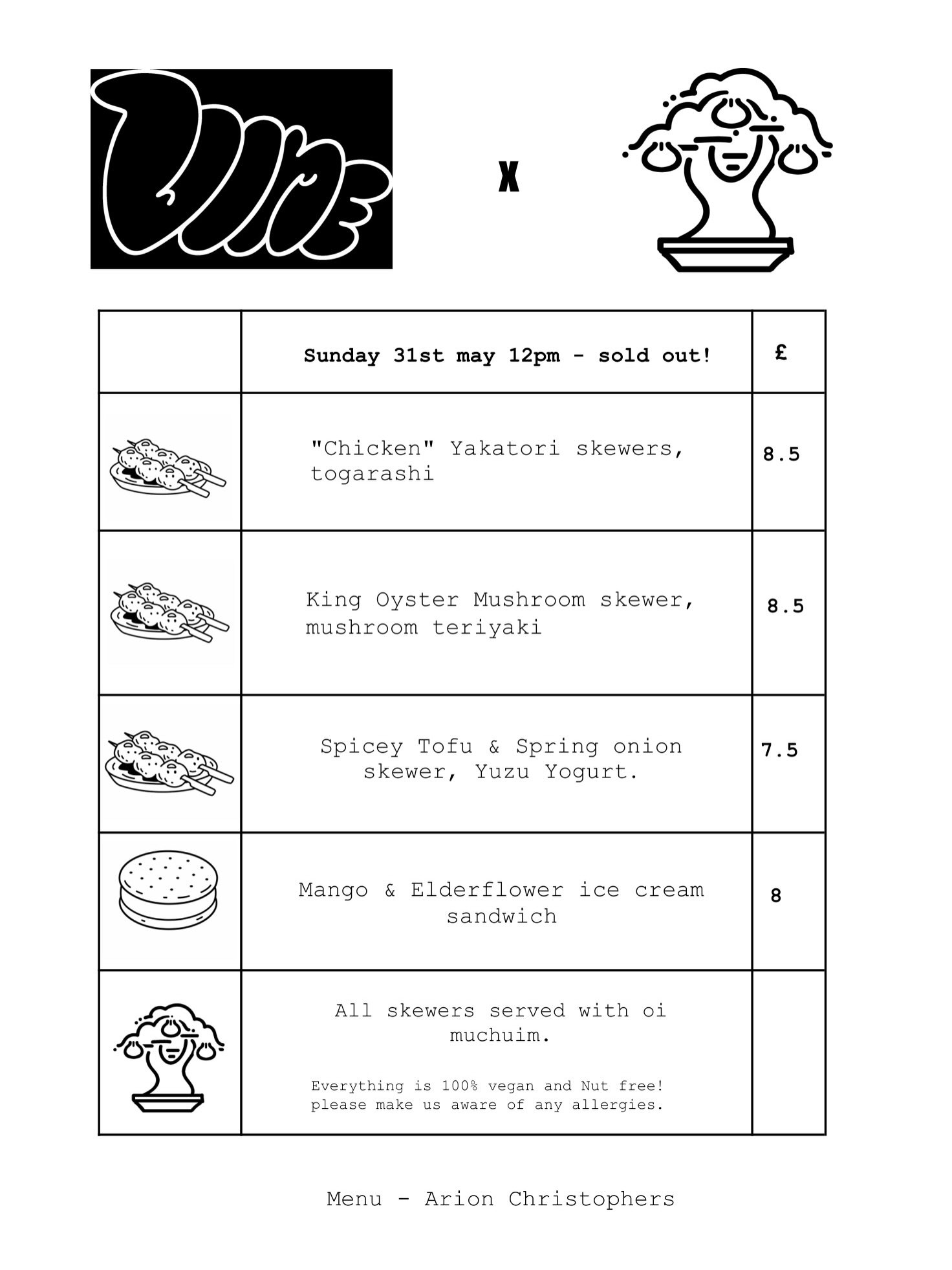 @vinestreettap X @bonsaibrighton 

We are SO excited to be back at the amazing vine street tap this Sunday!  A special menu created by @arion_christophers_chef exclusively for this pop up event 👀

We&rsquo;ll be firing up the bincho grill around noo