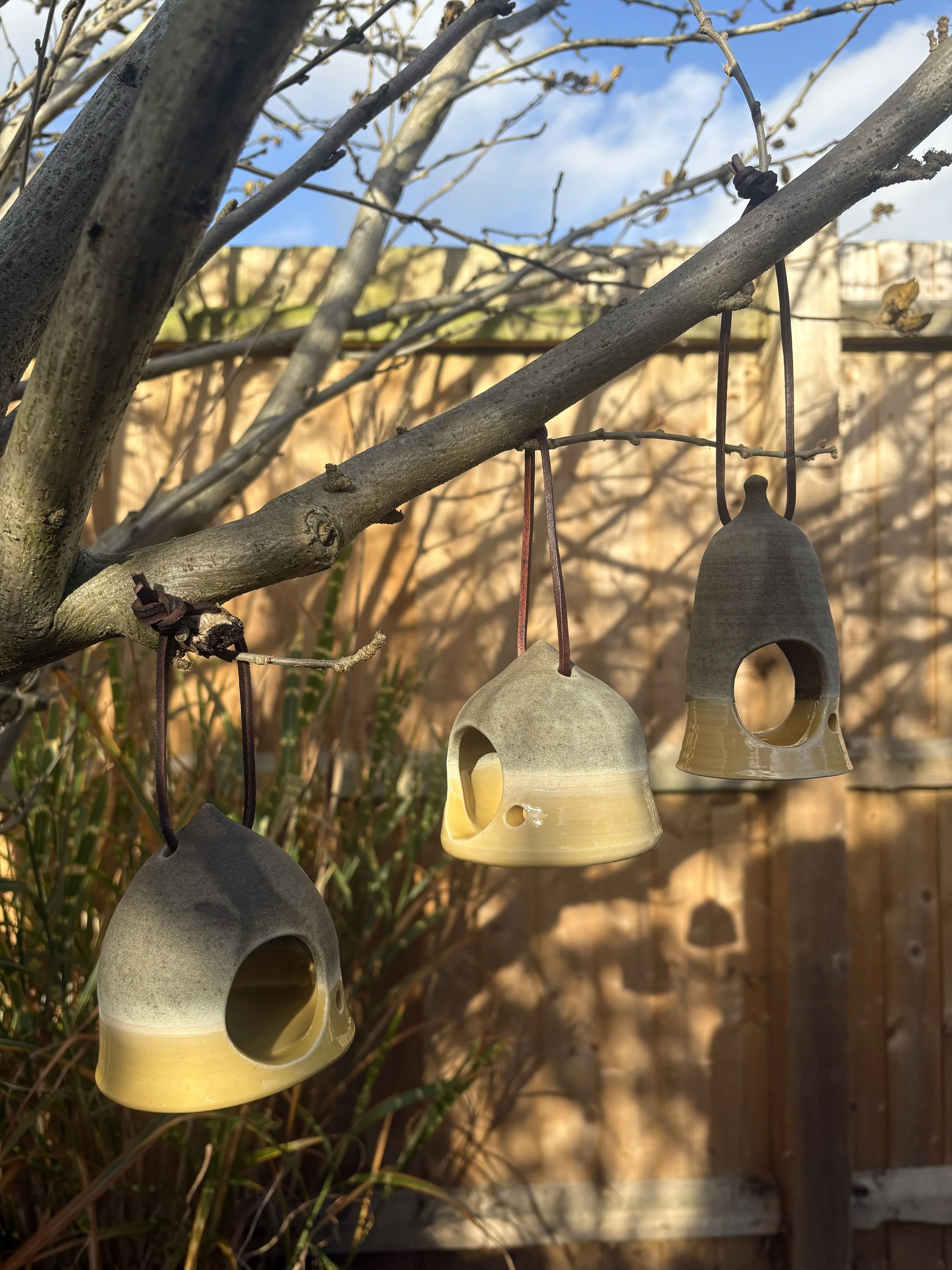 hiro ceramics himawari birdfeeder trio.jpg