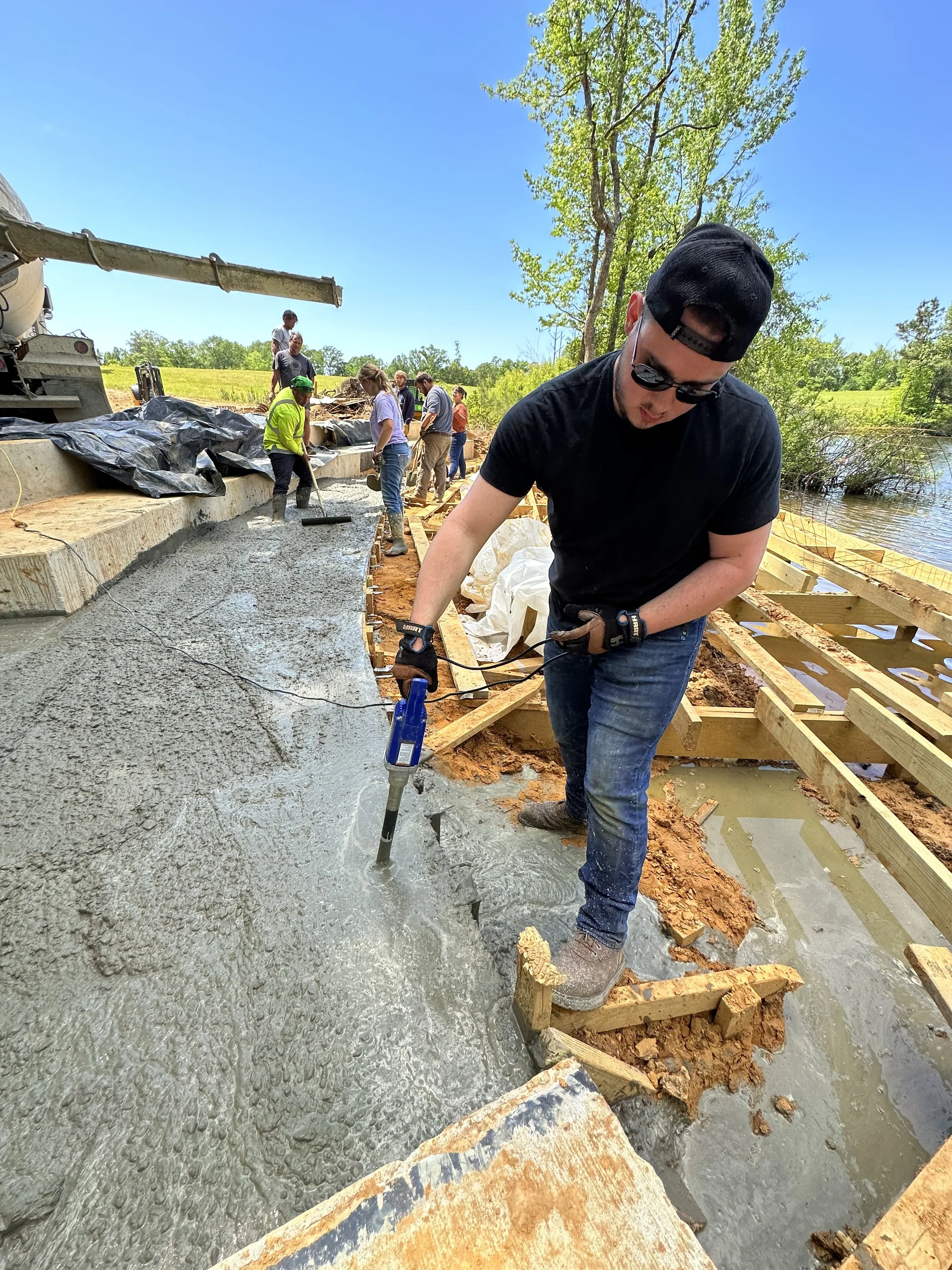 Working on the concrete pour