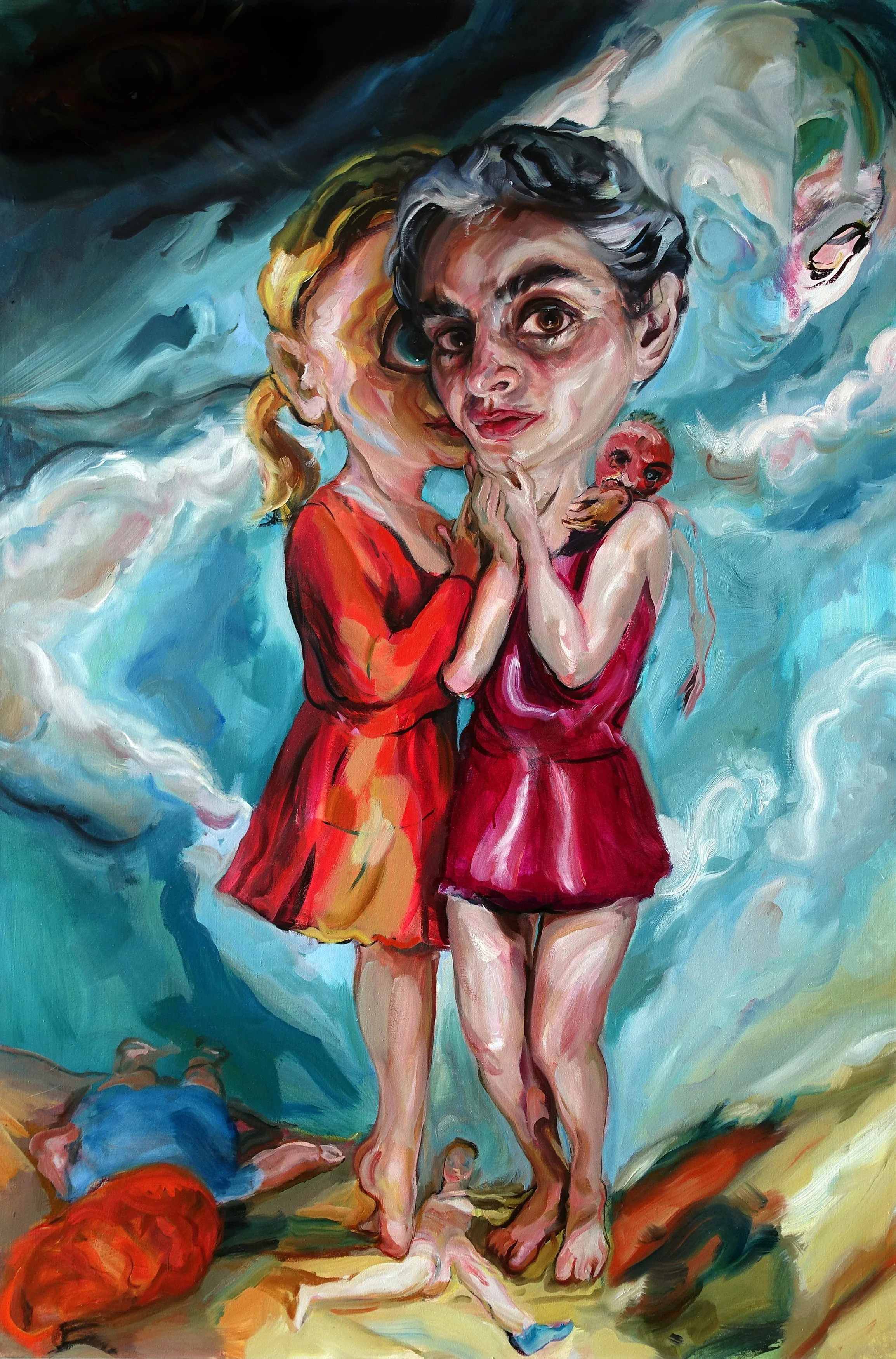 Two Girls, 72 x 56", oil and acrylic on canvas, 2026