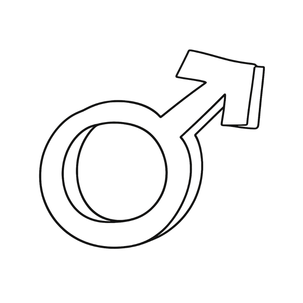 Outline of a male gender symbol with a circle and an arrow pointing upward and to the right.