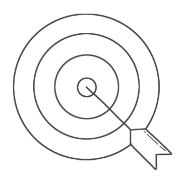 A target with concentric circles and an arrow hitting the bullseye.