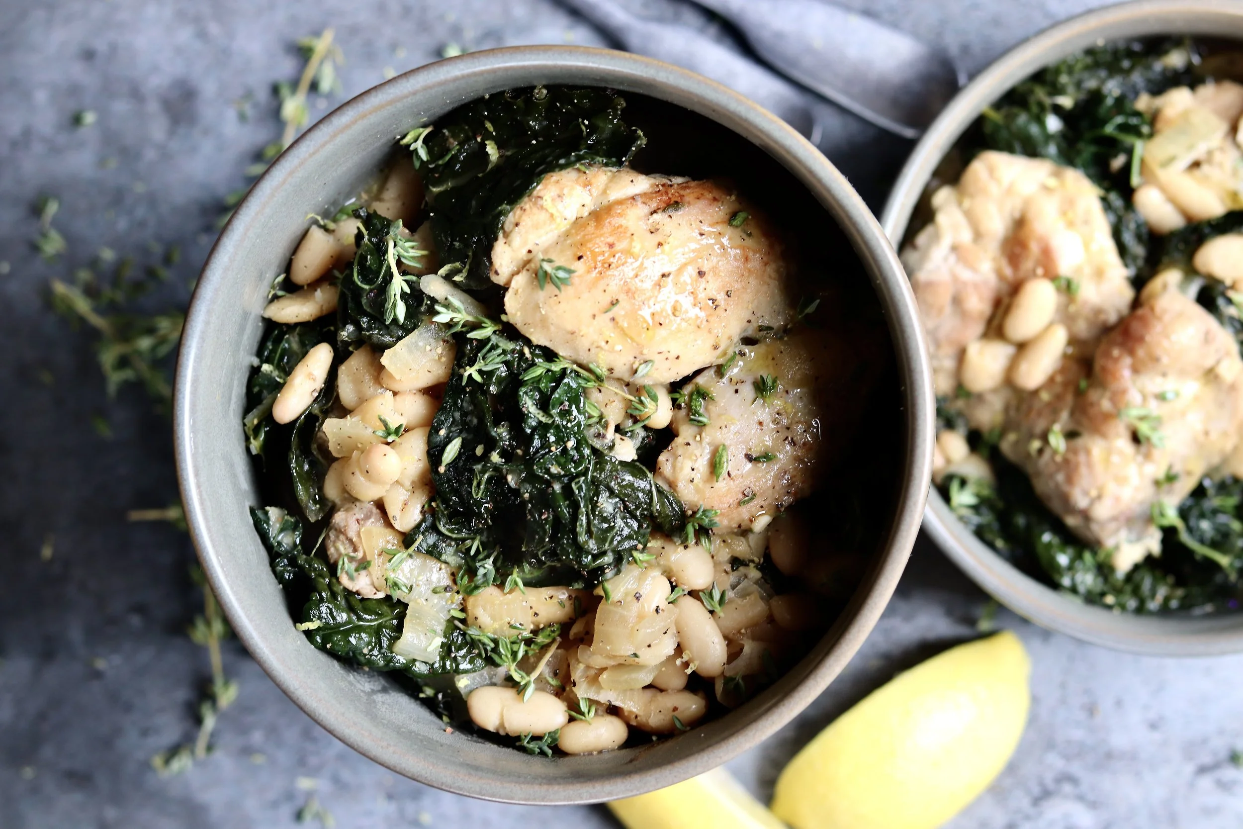 Lemon Thyme Chicken With Cannellini Beans &amp; Greens