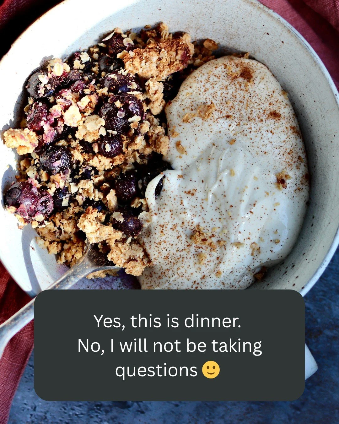 Blueberry &amp; Peanut Butter Crumble with Protein Custard. 🫐

I made this last week and my only regret is that I didn't make a double batch. 😊

Warm, jammy blueberries. Peanut buttery crumble. Dreamy protein custard blobbed on the side like the un