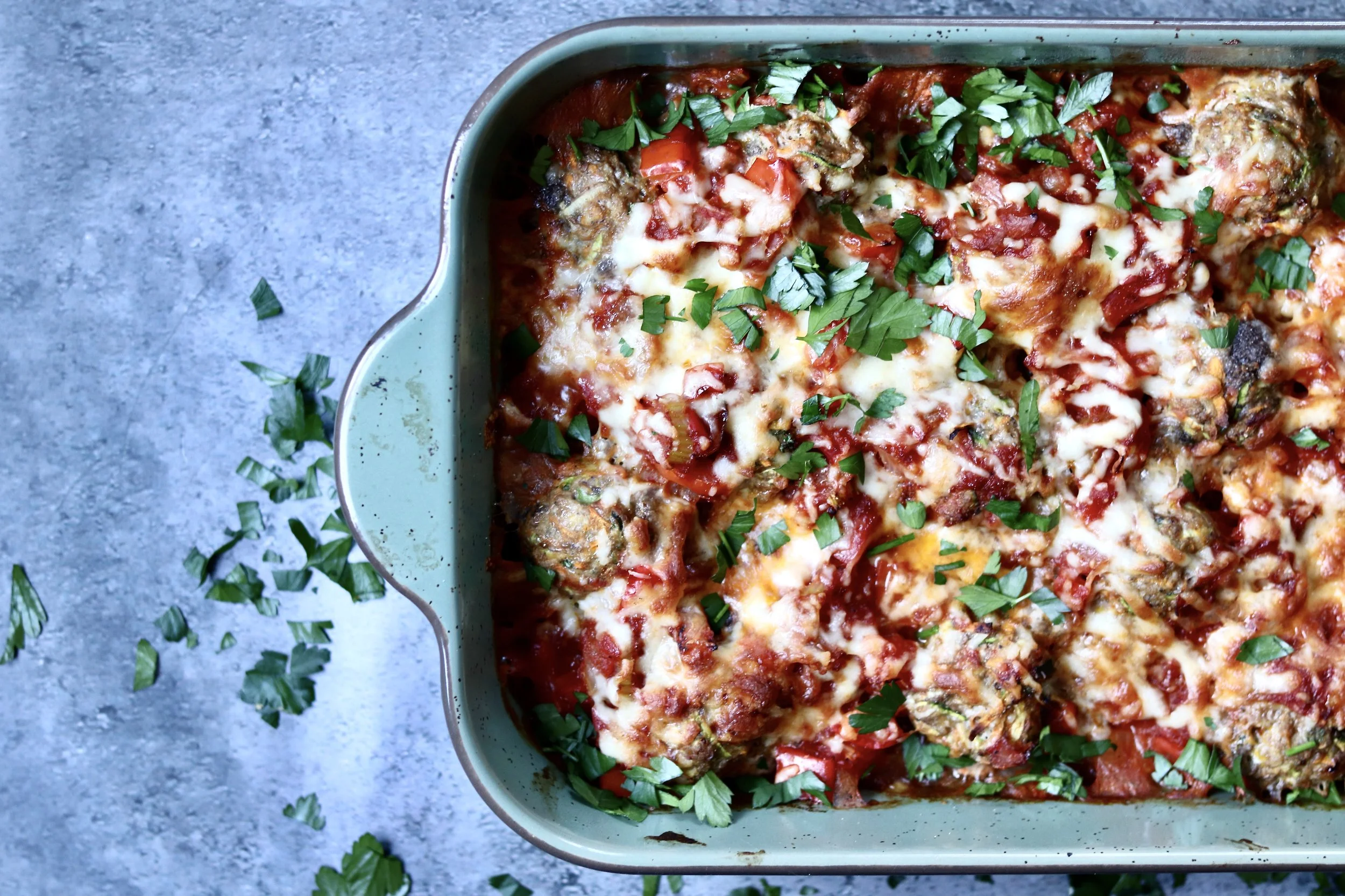 Turkey Meatball Parmigiana Bake