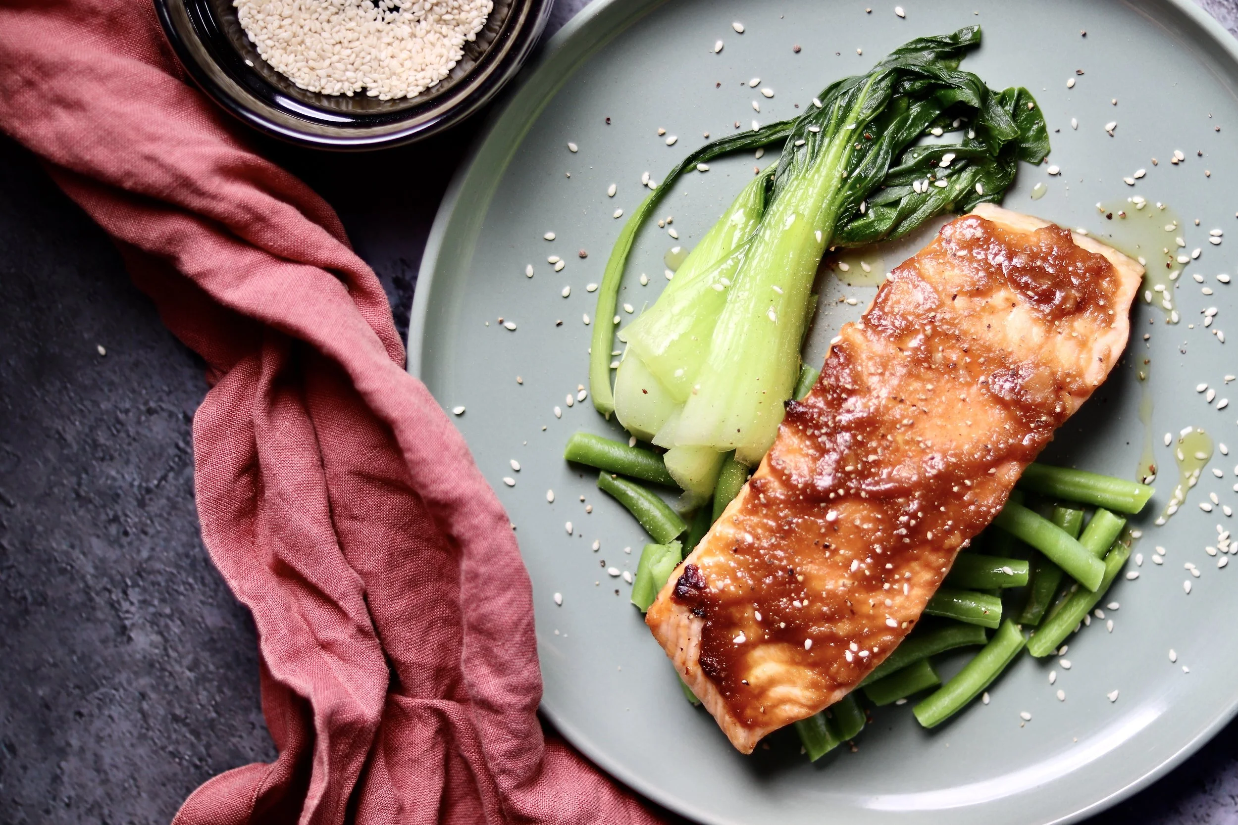 Miso-Ginger Salmon with Steamed Greens