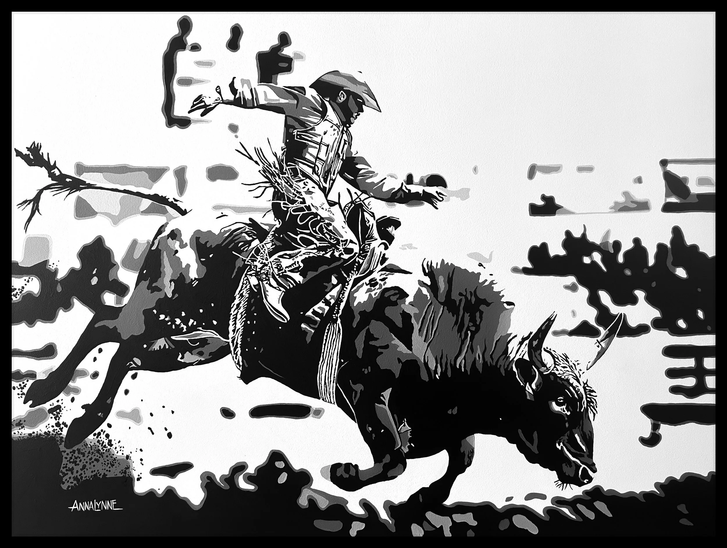 AGAINST THE HORNS - 48 x 36 acrylic on panel 