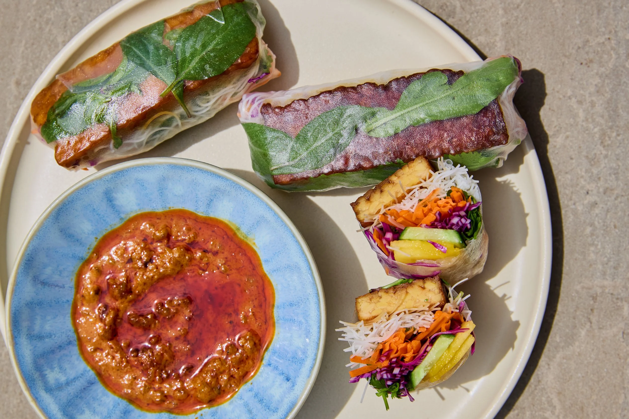 Fresh Tempeh Spring Rolls with Peanut Sauce