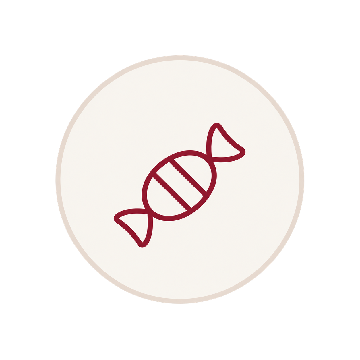 Icon of a wrapped candy on a white circular background.