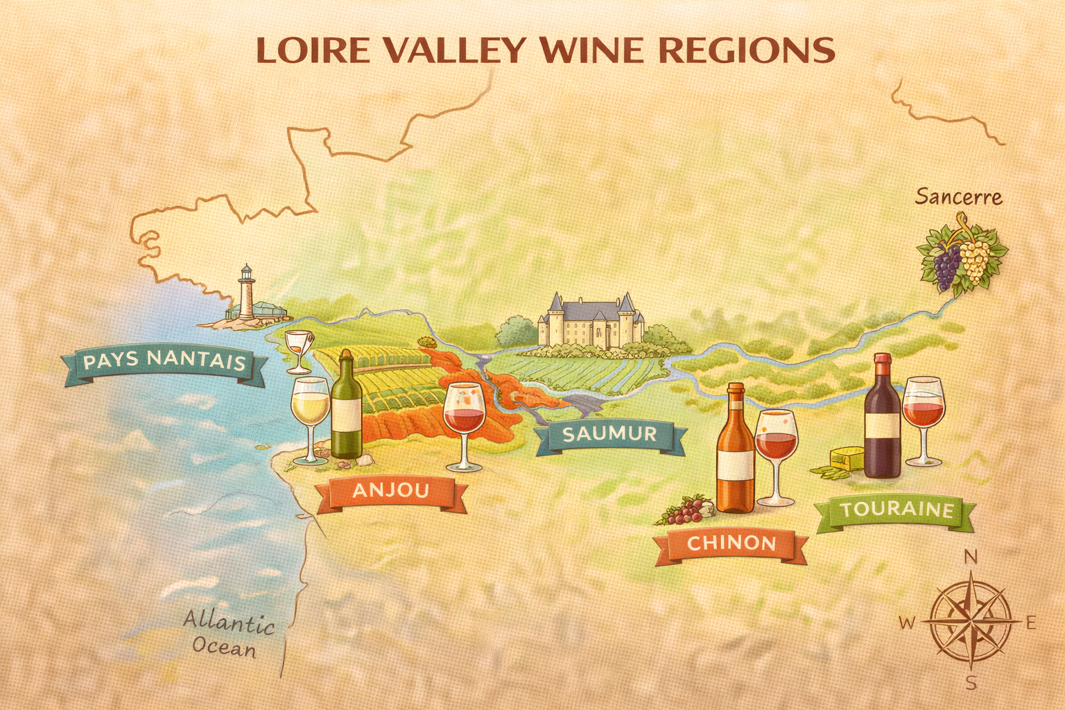 Map of the Loire Valley Wine Region