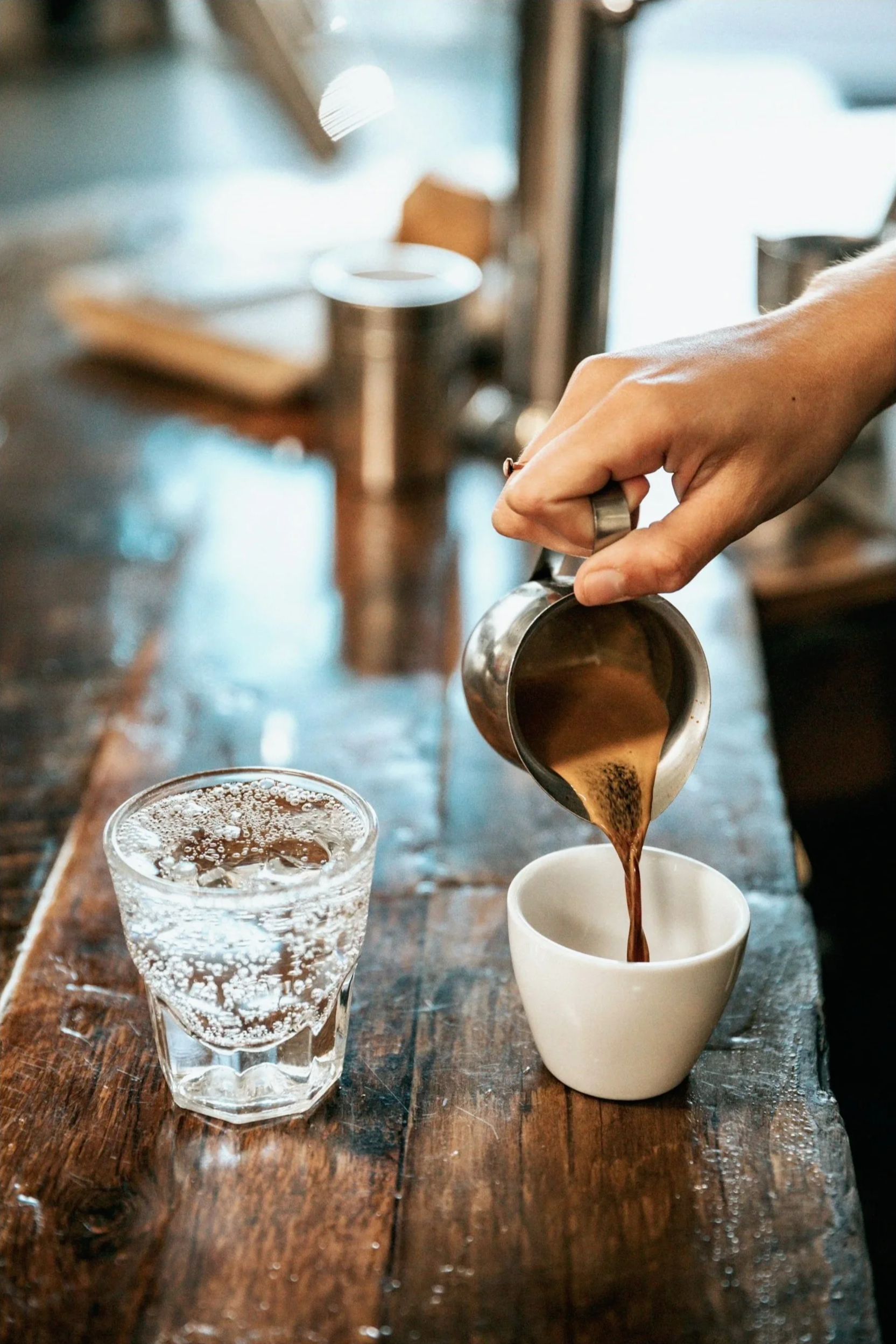 black coffee being poured