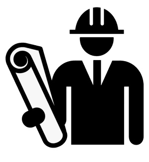 Icon of a construction worker holding blueprints