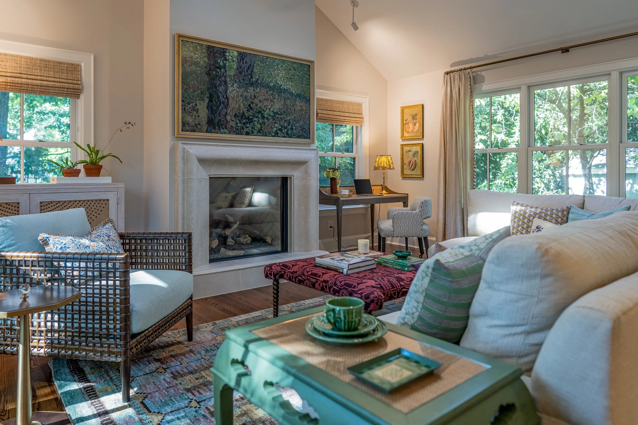 family room filled with color and texture