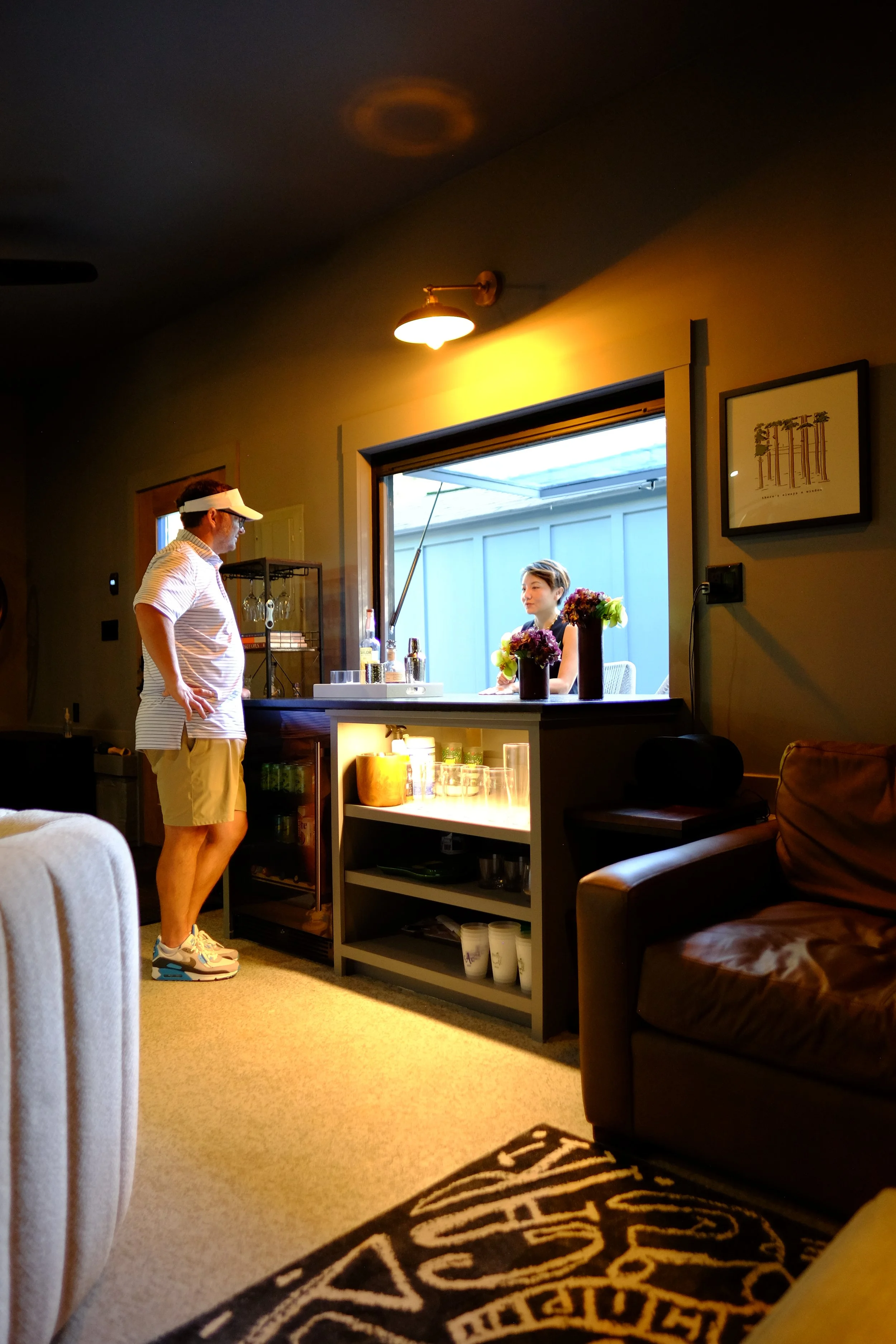 Pass Through Gas Strut Awning Window for a home bar