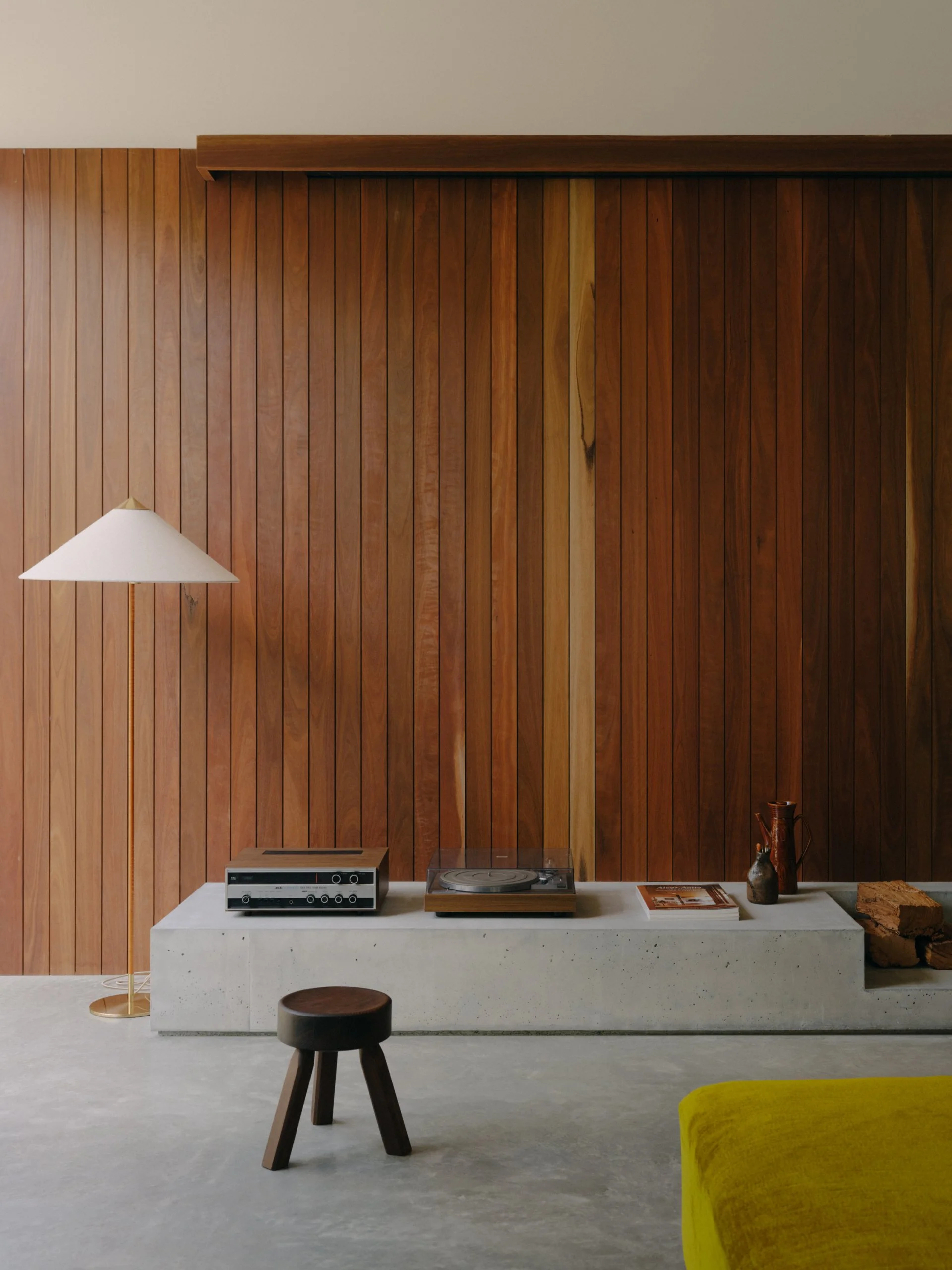 Burnished concrete floor and concrete plinth at Brunswick Heads House