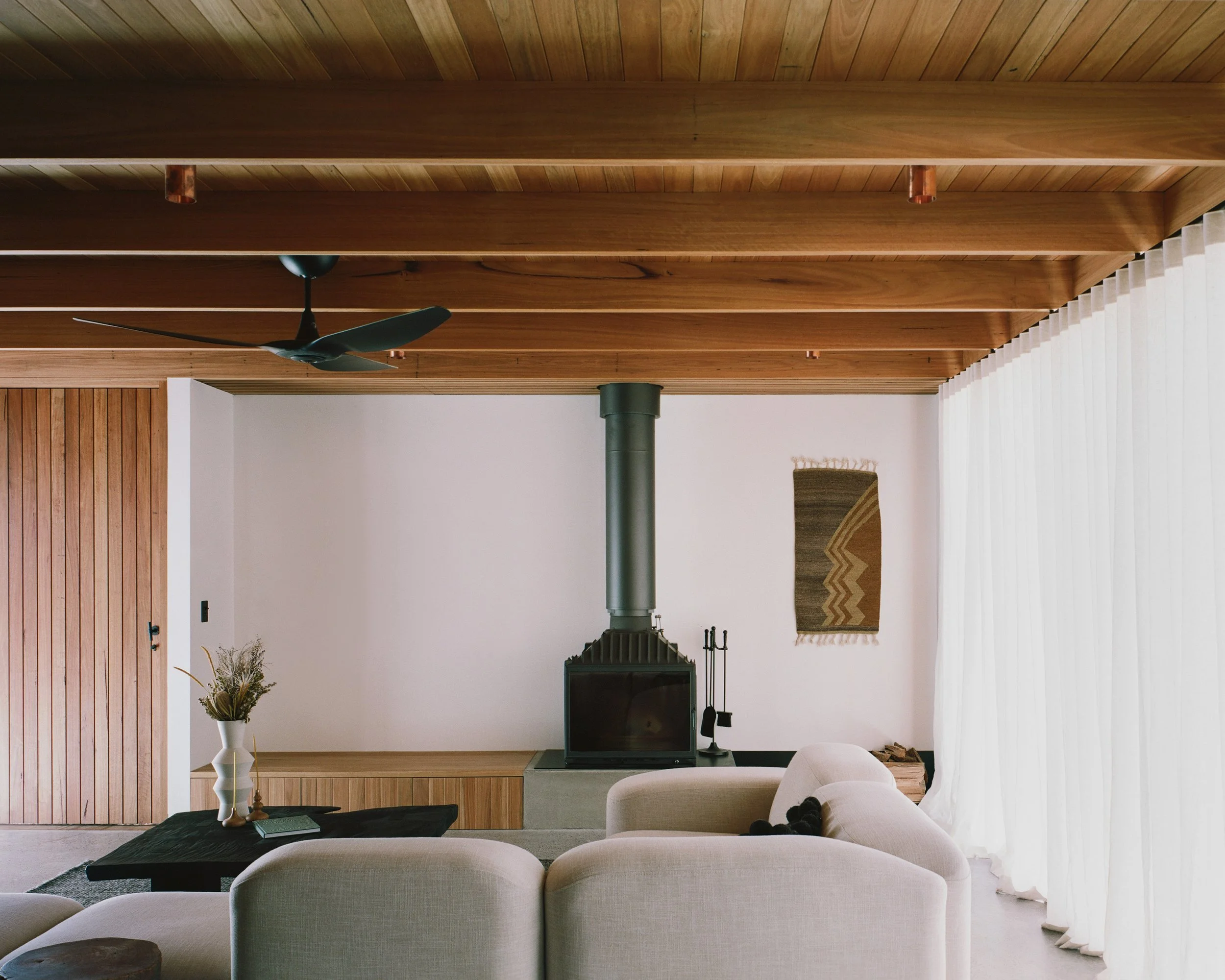 Off form concrete bench polished concrete Bangalow Road House Byron Bay