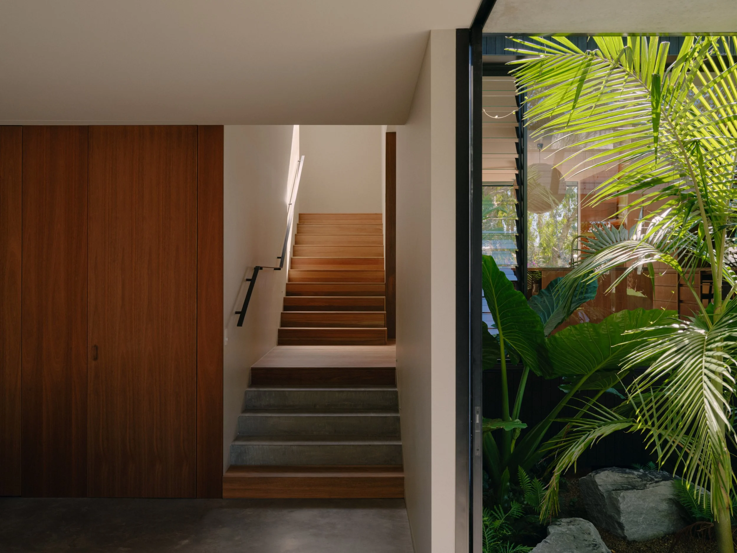 Polished concrete floor and stairs at Brunswick Heads House The Local Project