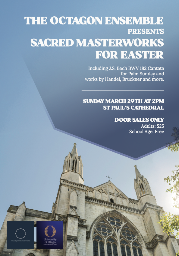 Navy background with white octagon in the middle and grey text beneath saying “Octagon Ensemble"