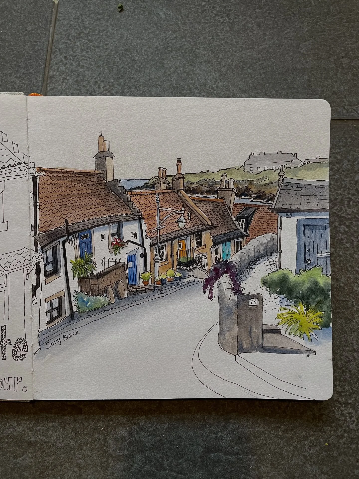 Shoregate - down to Crail Harbour. A very pretty street leading down to the waterfront (and the closed- for-the-season lobster shack). I&rsquo;m still sad I missed out on a lobster roll. #fife #kingdomoffife #scotland #sketchbook #watercolour