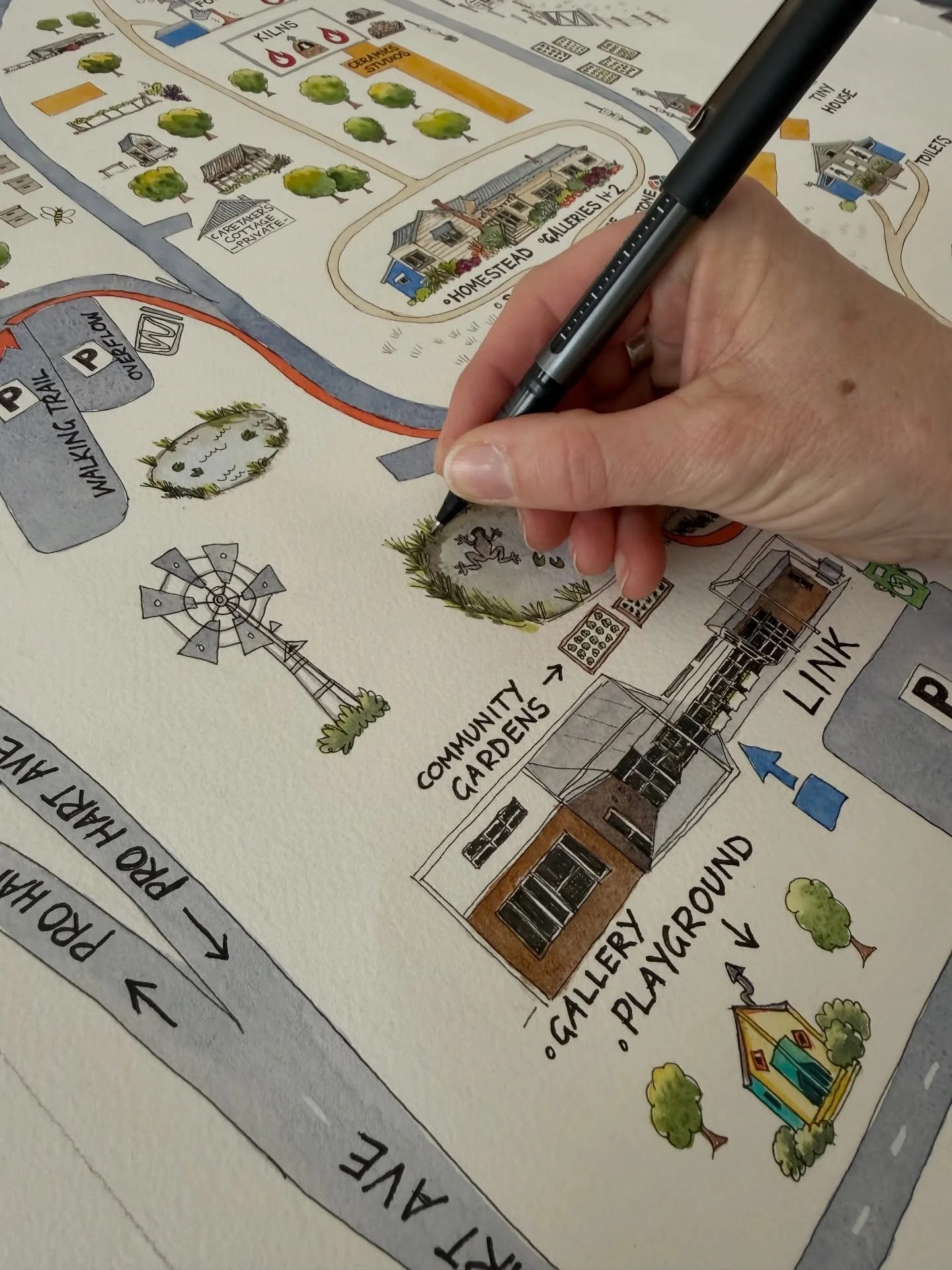 Map making detail! I&rsquo;ve loved re-creating this updated map of Strathnairn. This one includes walking trail directions, overflow parking, a tiny house and the soon to be complete Strathnairn School. The last time I made an illustrated map of Str
