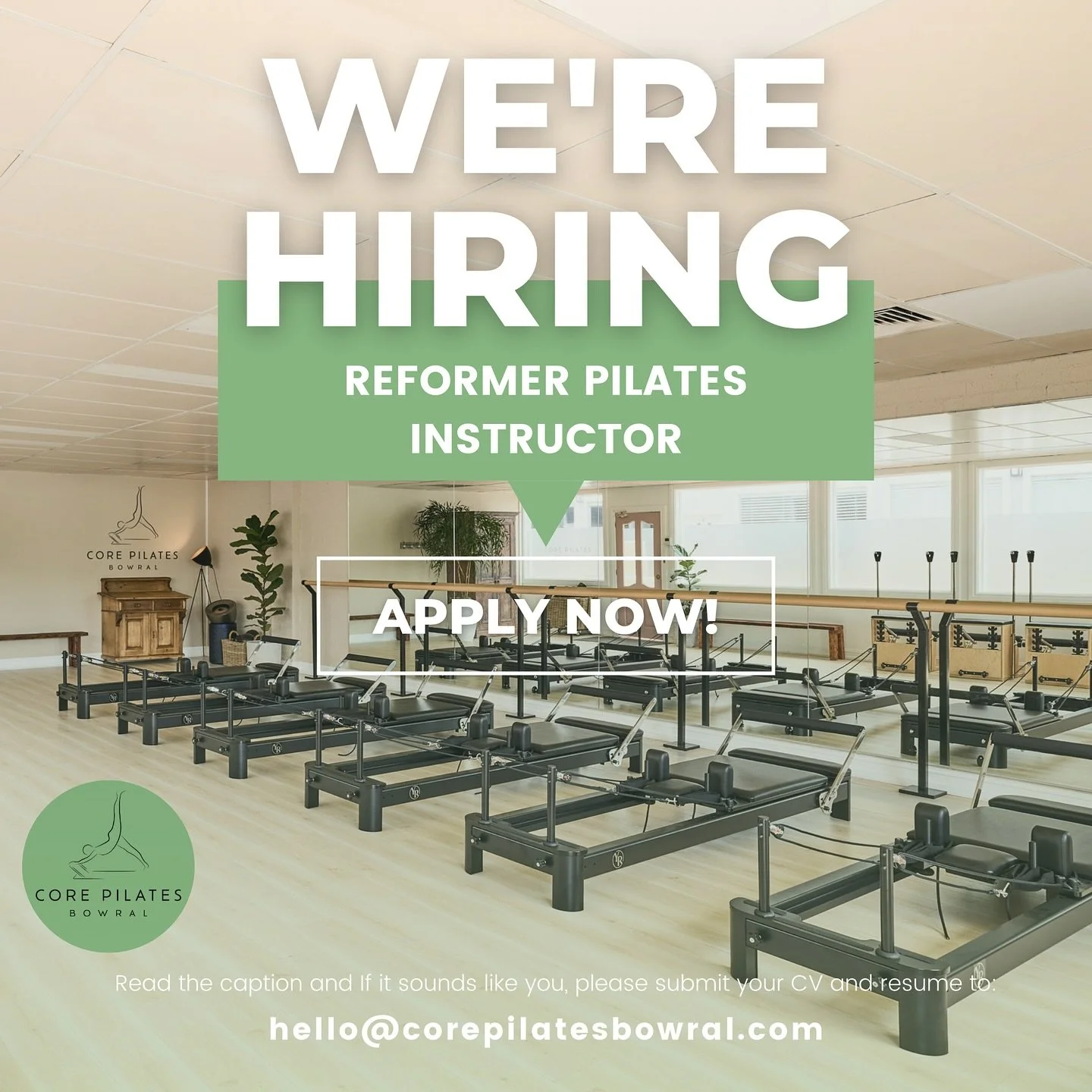 Join Our Team at Core Pilates Bowral!

We&rsquo;re seeking an enthusiastic and dedicated Reformer Pilates instructor to join our growing community.

The Ideal Candidate Will:

- Be a certified Reformer Pilates instructor
- Have experience or would li
