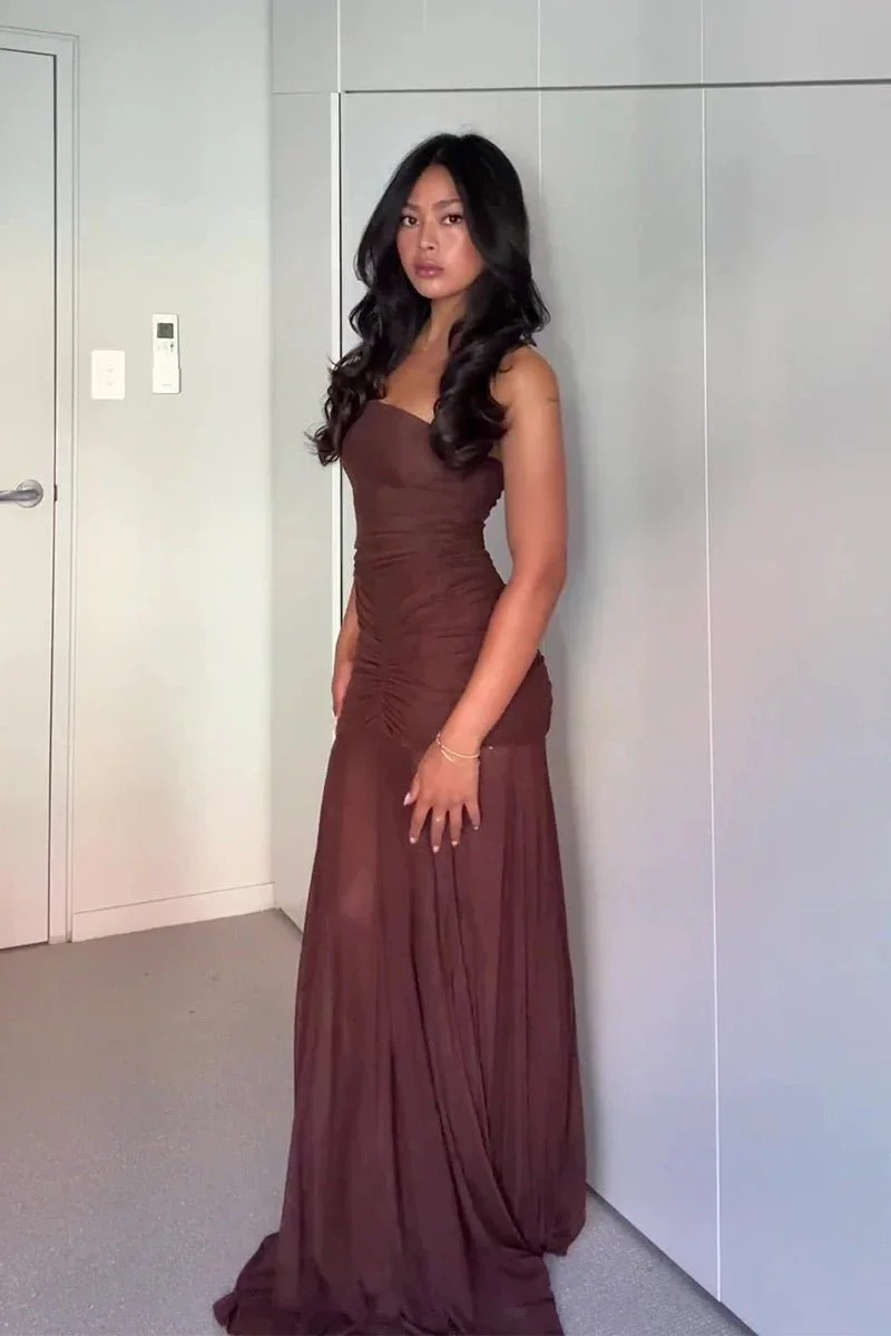 <b>SUBOO</b><br>PHOENIX BUSTIER MAXI DRESS WITH REMOVABLE SCARF AND SASH - CHOCOLATE