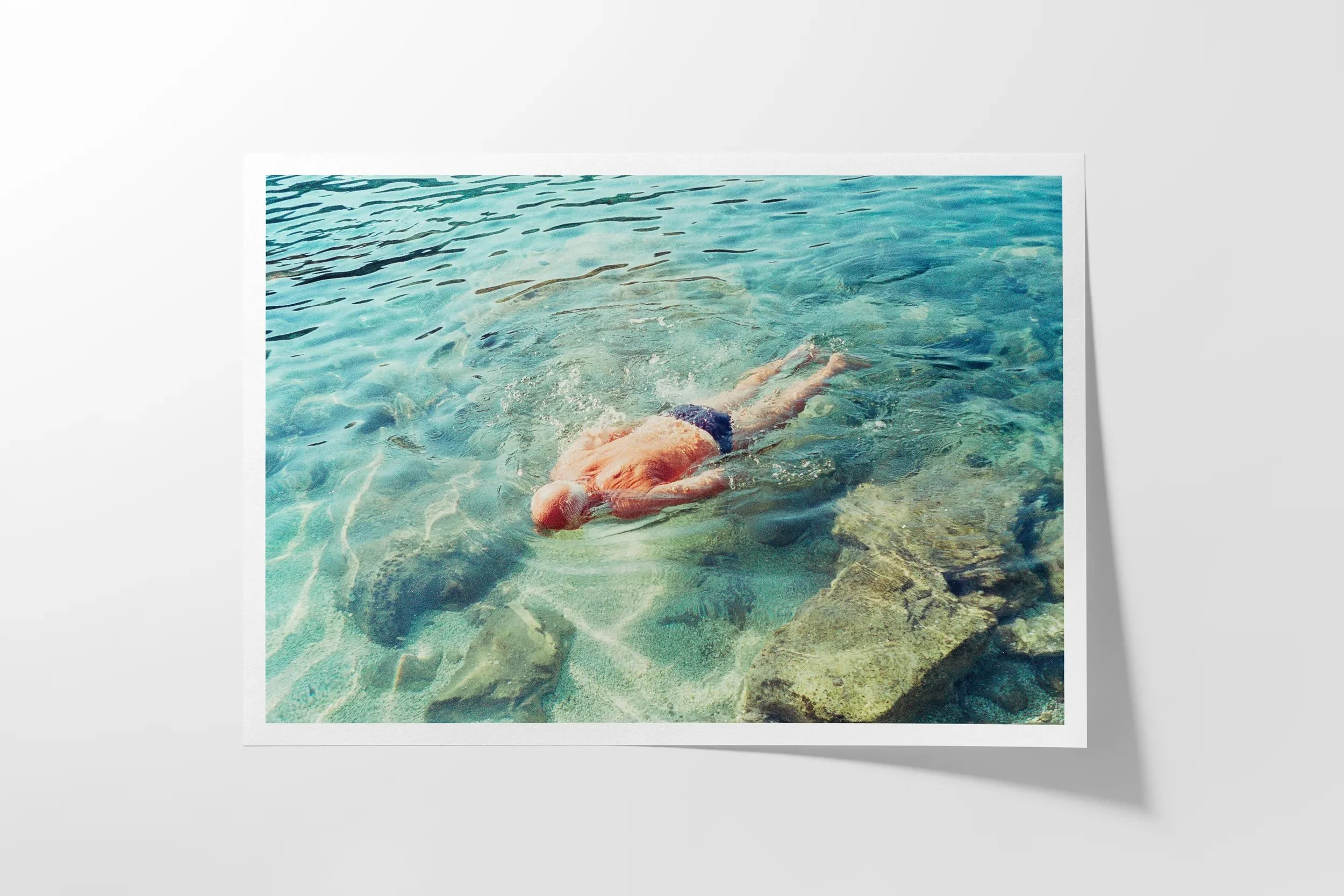 Man Swimming in Dubrovnik, Croatia Surf Coast Photography Prints-22 LANDSCAPE PAPER MOCK-UP FRONT