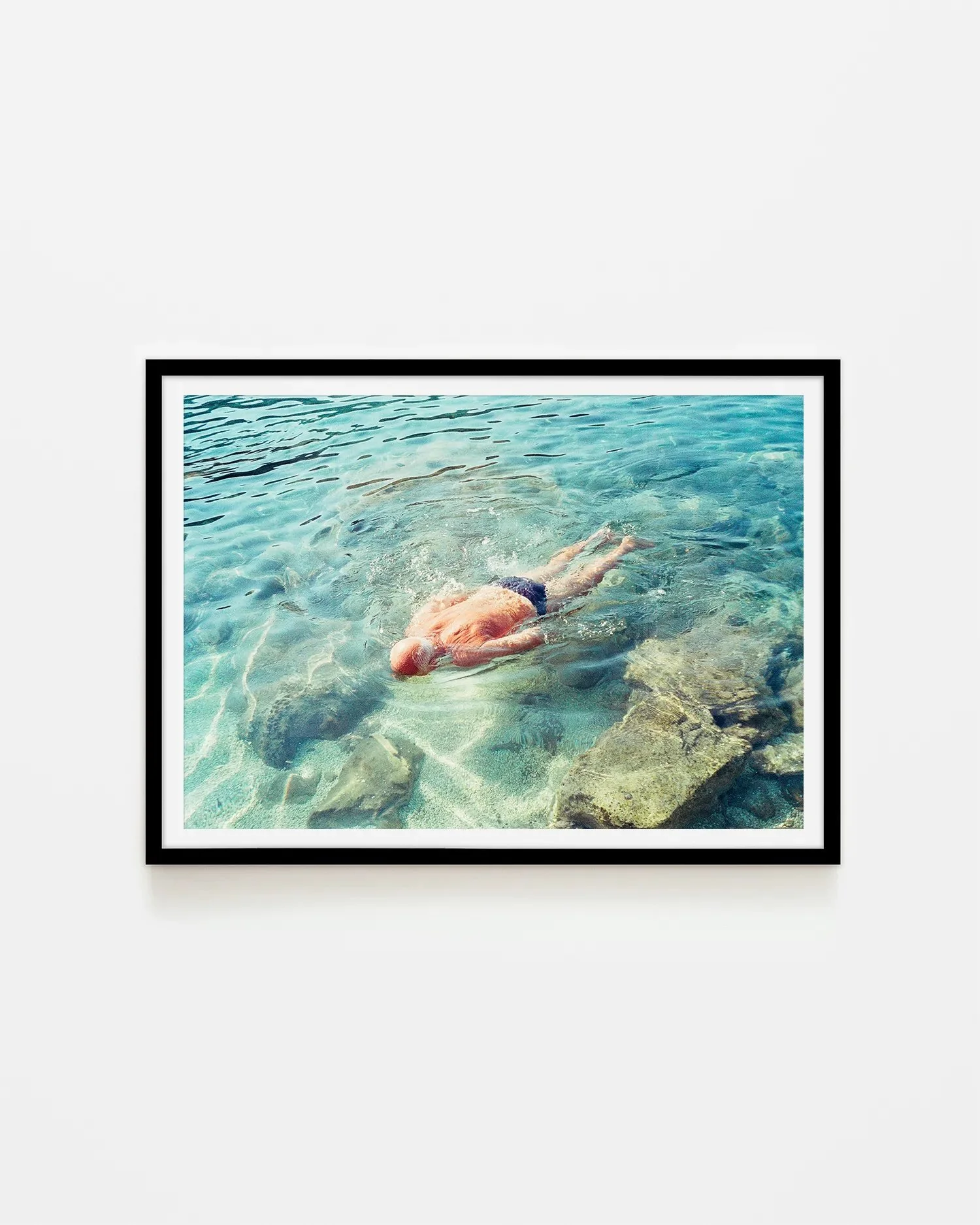 Man Swimming in Dubrovnik, Croatia Surf Coast Photography Prints-22 A1 LANDSCAPE BLACK
